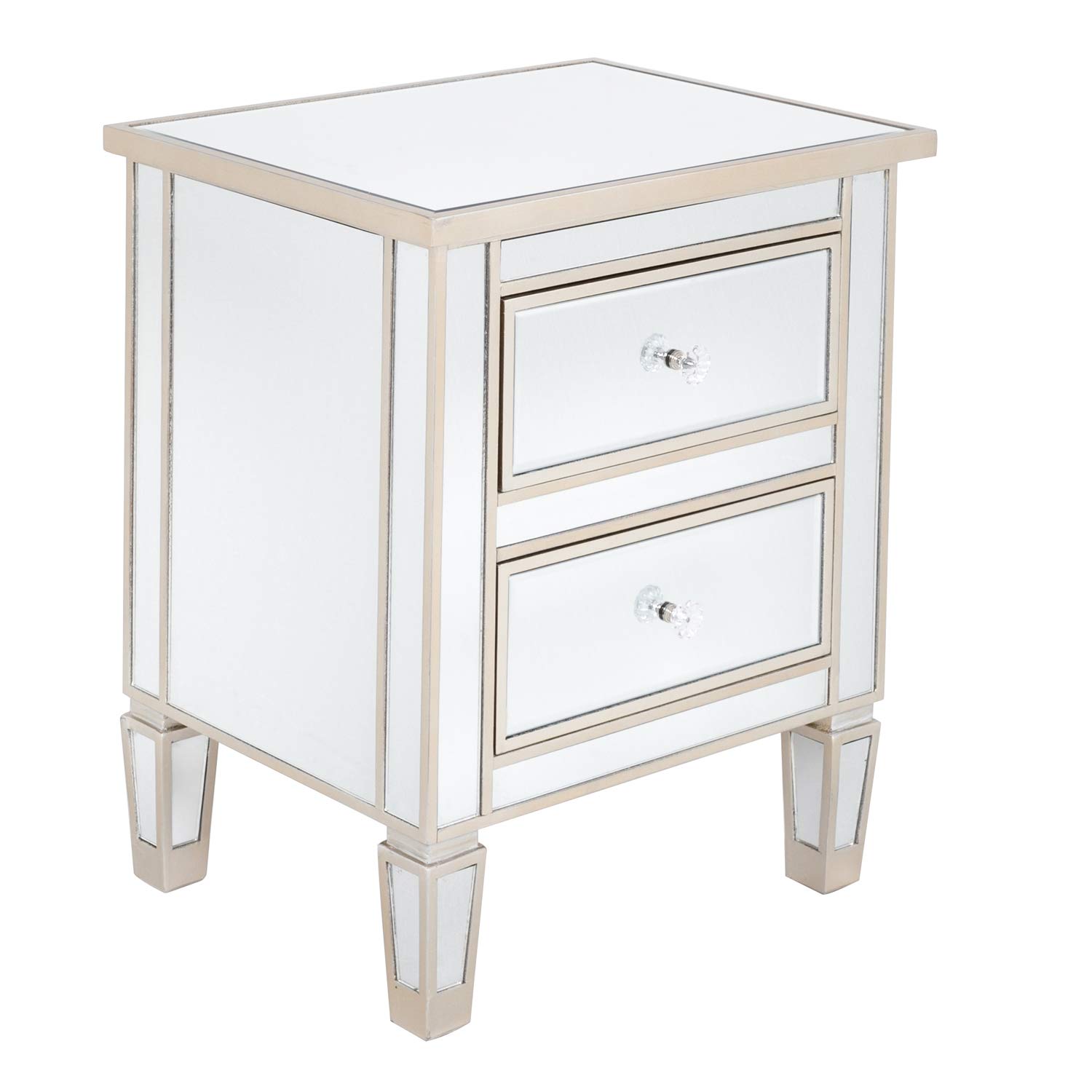 Modern Mirrored Nightstand with 2 Storage Drawers - Silver & Rose Bedside Table, End Table for Living Room or Bedroom - 19.69