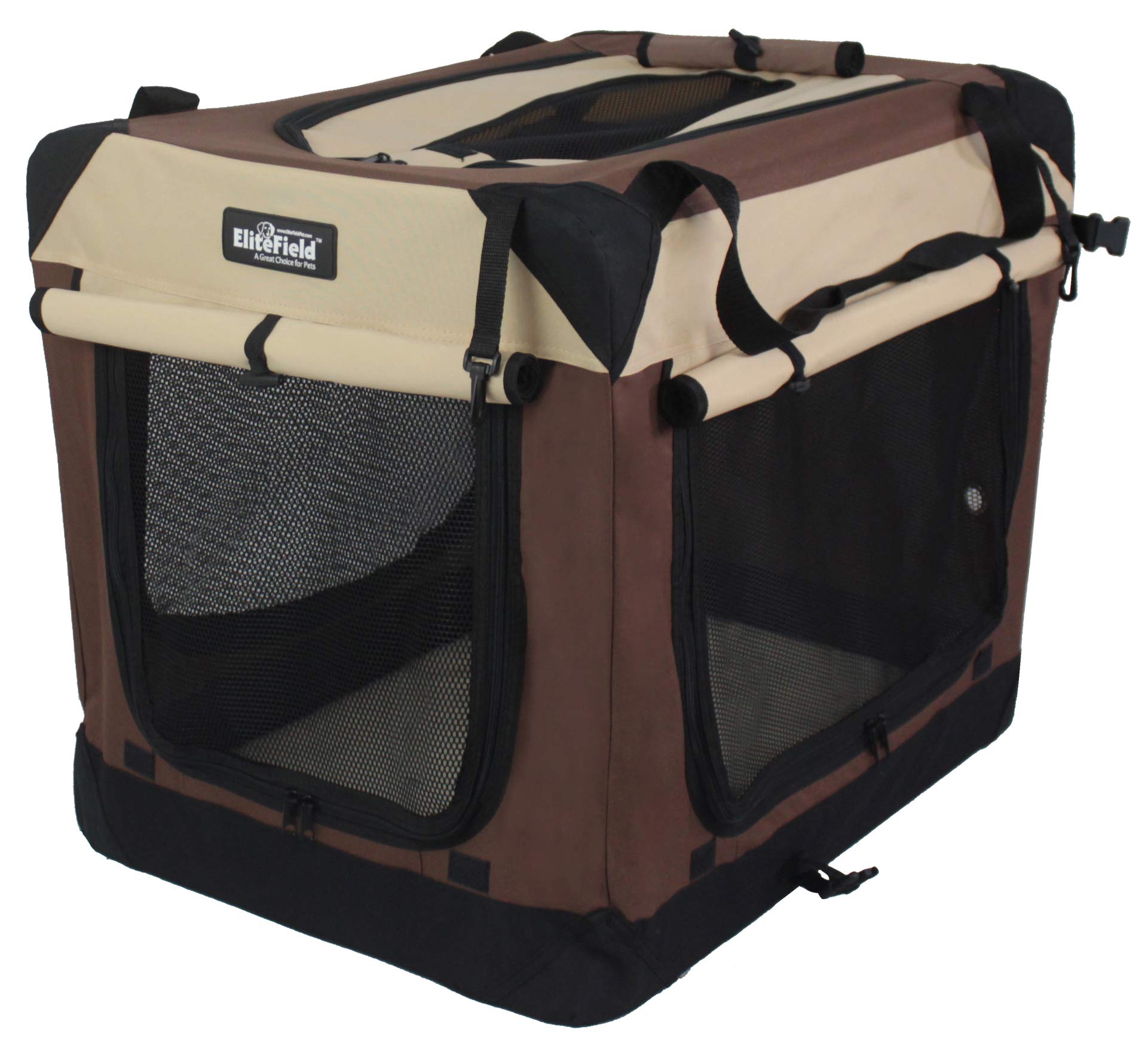 EliteField 4-Door Foldable Soft Dog Crate with Removable Curtains, Portable Carrying Bag & Plush Fleece Bed - Indoor/Outdoor Pet Kennel for Small to Medium Dogs (36