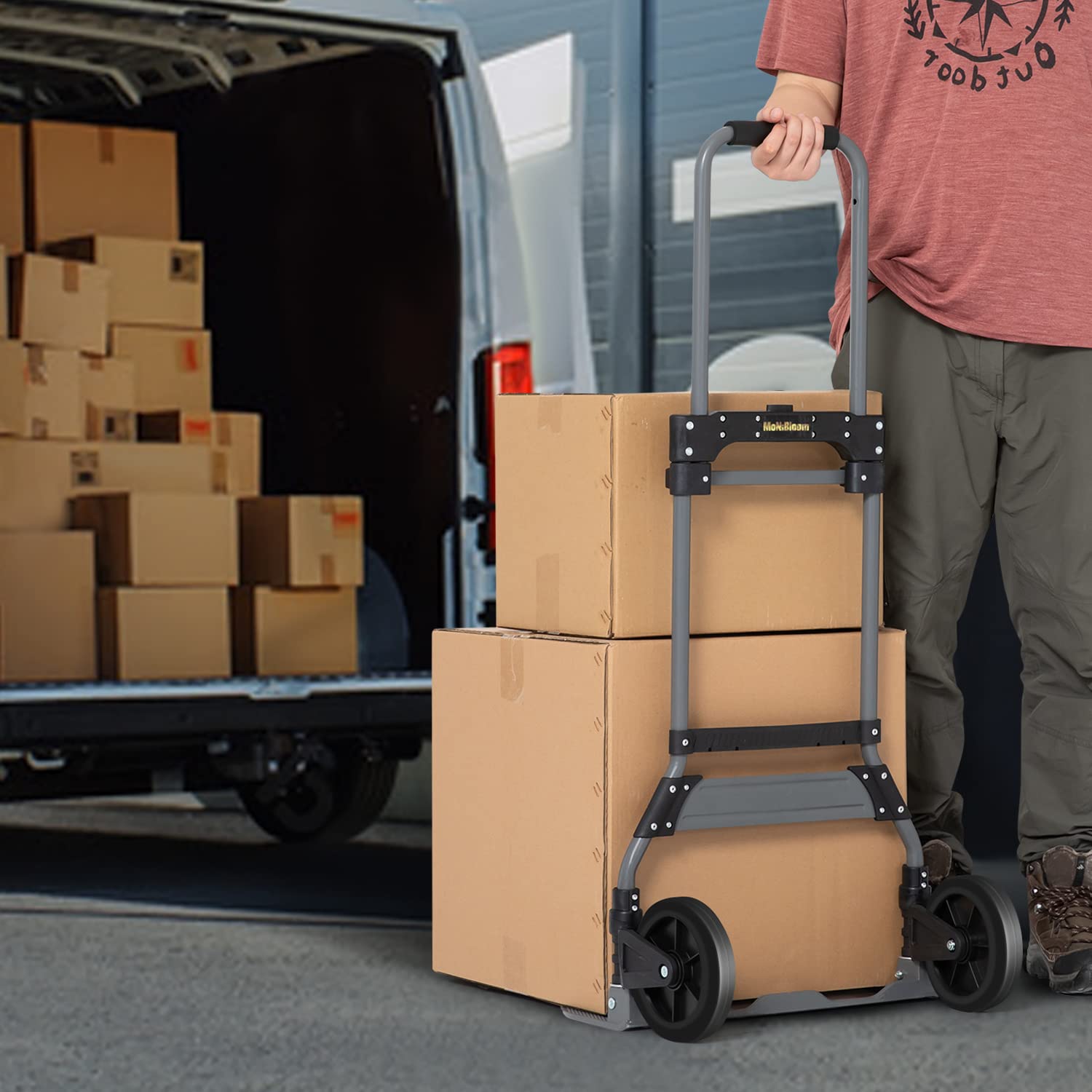MoNiBloom Folding Hand Truck & Dolly - 220 lb Capacity Heavy-Duty Aluminum Luggage Cart with Telescoping Handle & Wheels - Perfect for Travel, Moving, Warehouse & Retail Use