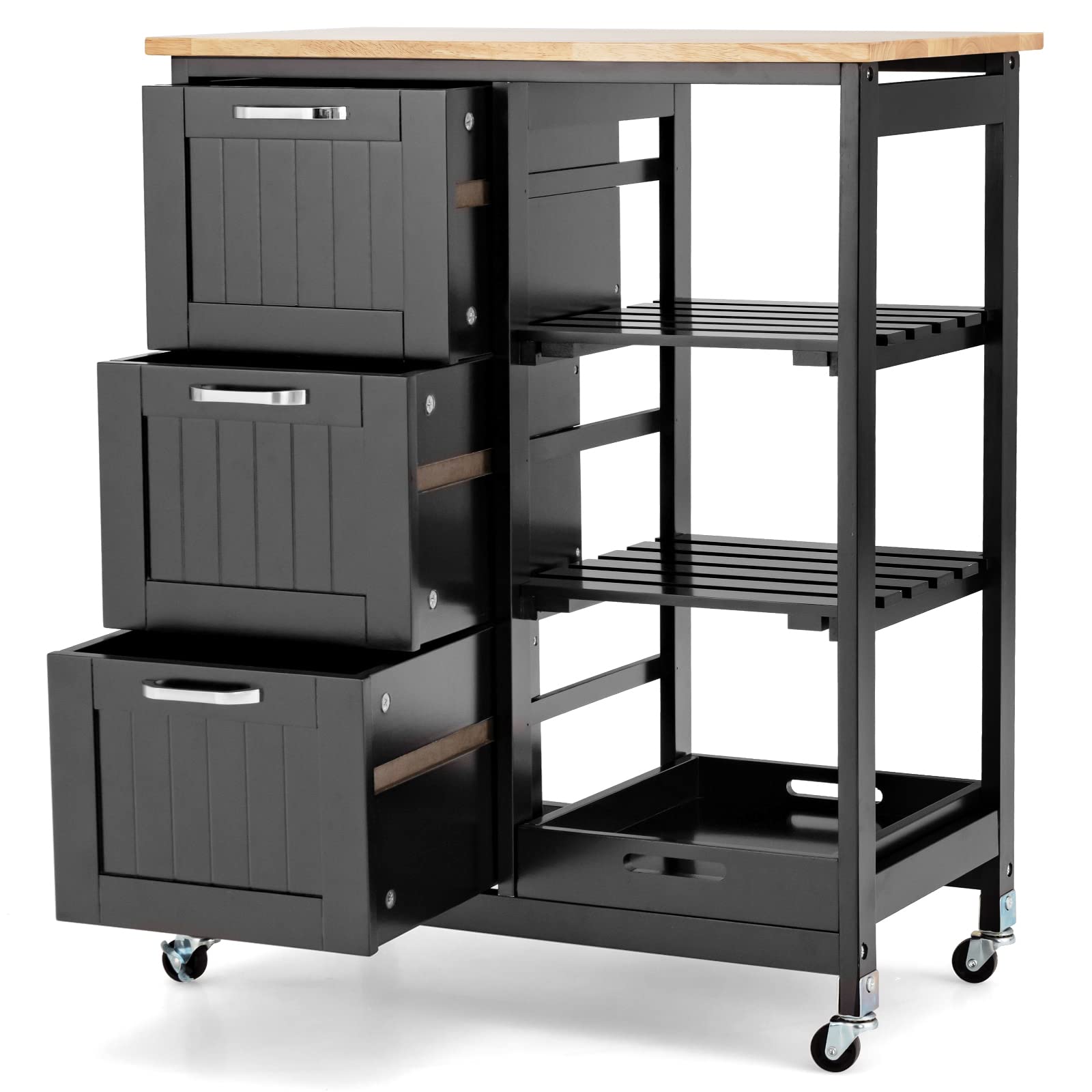 PETSITE Kitchen Island Cart with Storage & Wheels - Rolling Small Island Table with Drawers & Shelves for Home Kitchen Organization - Black - Perfect for Small Spaces, Apartments & Mobile Cooking Stations