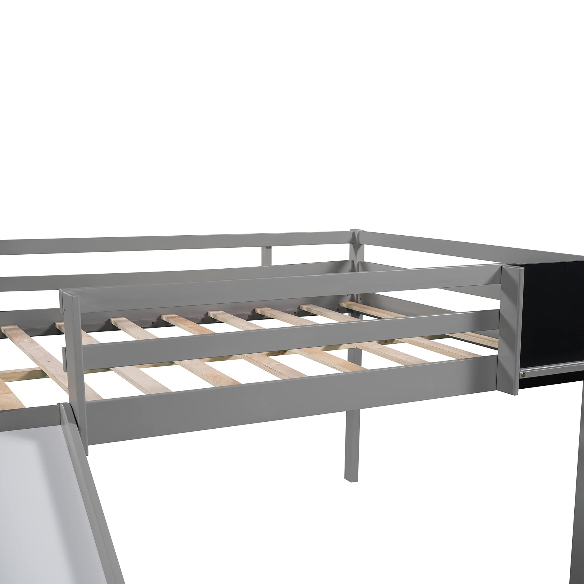 Solid Wood Loft Bed with Slide & Stairs - Twin Size Kids Bed with Chalkboard & Safety Rail - Easy Assembly No Box Spring Needed (Gray) - Perfect for Small Bedrooms, Playrooms & Dorm Rooms