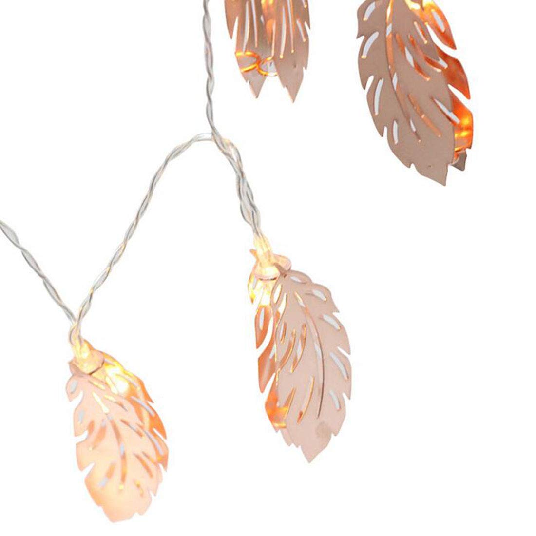 LED Rose Gold Feather String Lights - 4.9Ft 10 LED Battery Powered Fairy Lights with Copper Metal Wire for Wedding, Party, Bedroom & Birthday Decor (Warm White, 1-Pack) - Perfect for Romantic Ambiance, Home Decoration & Special Events