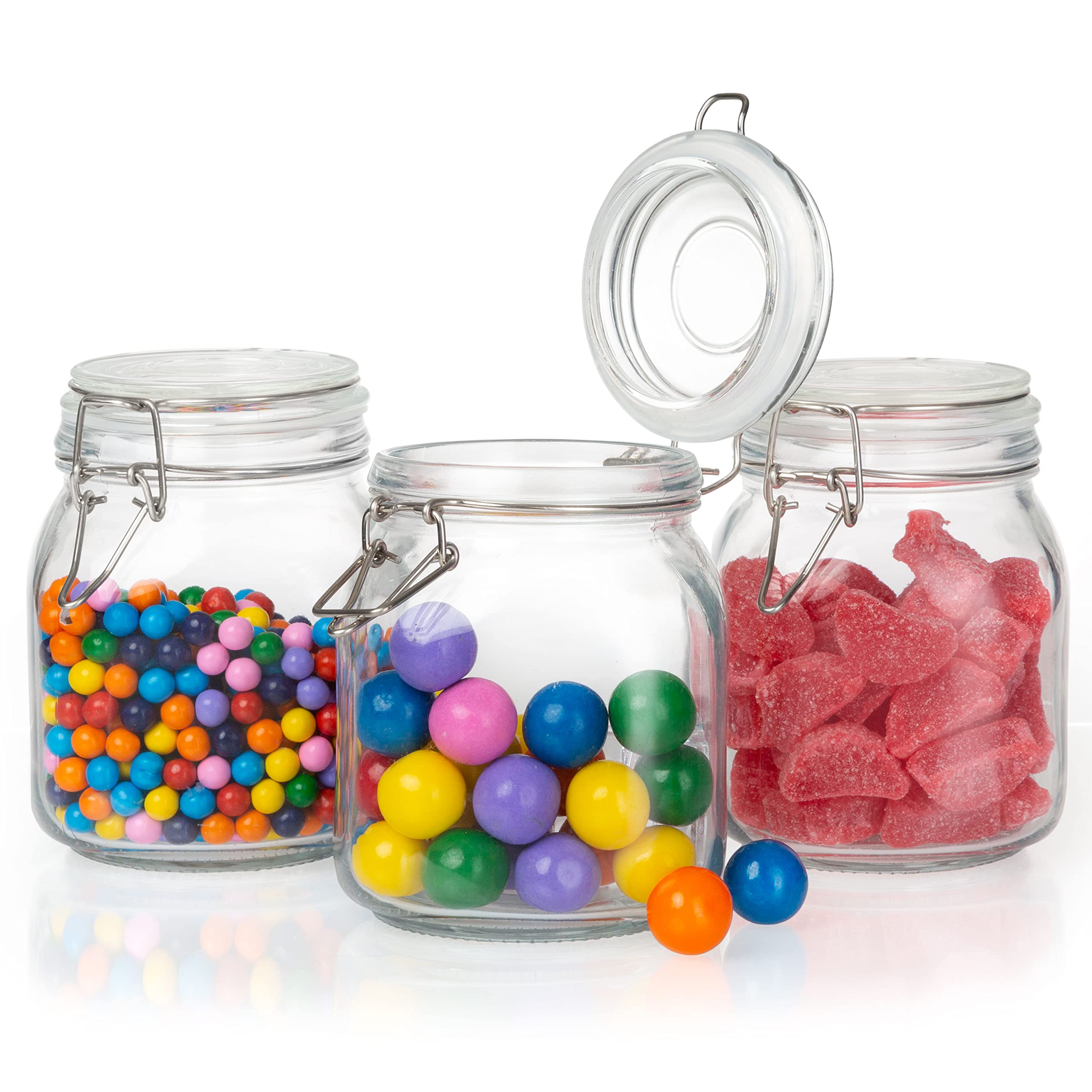 Crutello 3-Piece Airtight Glass Storage Jars with Flip Top Lids - 34oz Kitchen Pantry Containers for Food, Pickles, Coffee, Tea & Dry Goods - Perfect for Meal Prep, Baking & Home Organization