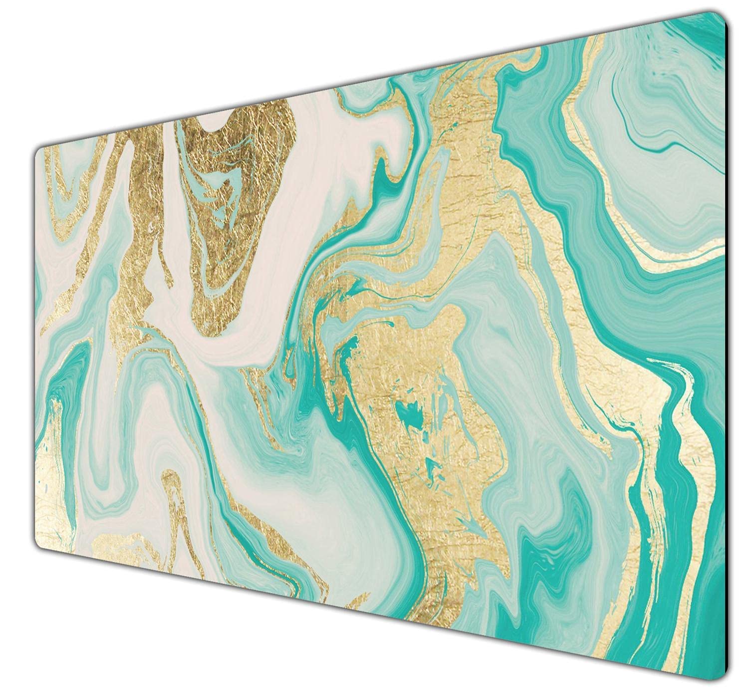 Premium Large Mouse Pad with Gold Foil & Turquoise Beige Marble Design - Non-Slip Rubber Base Extended Keyboard Mousepad for Computer, Laptop, Gaming & Office Workstation Accessories | Perfect for Home Office, Gaming Setup & Professional Workspaces