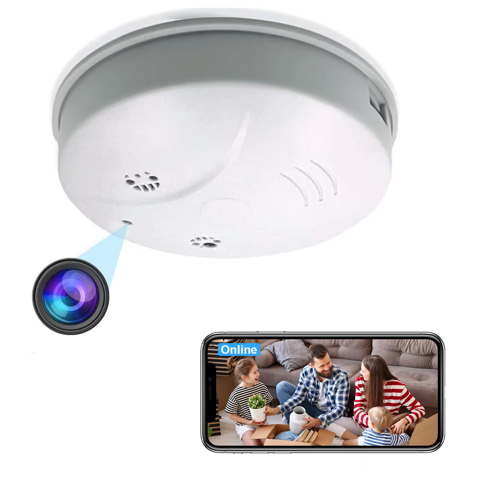 Hidden Camera Smoke Detector - 1080P HD Wireless WiFi Spy Camera with Night Vision & Motion Detection | Indoor Security Camera for Home, Office & Baby Monitoring