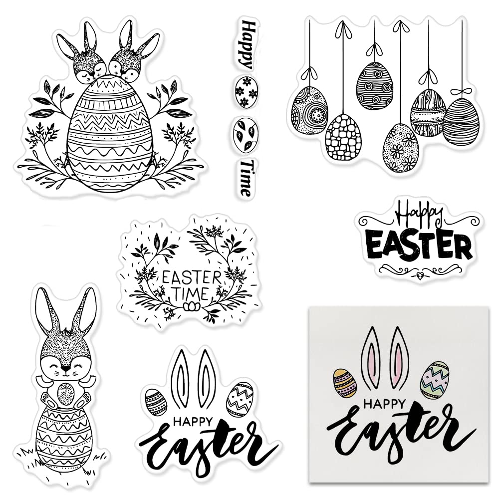 Easter Egg Rabbit Clear Rubber Stamps Set for Card Making, Scrapbooking & DIY Paper Crafts - Holiday Greeting Cards, Easter Decorations & Spring-Themed Projects