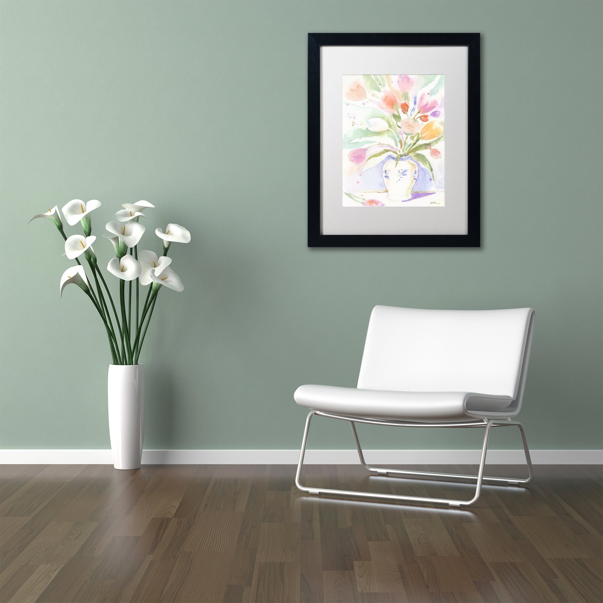 Trademark Fine Art - The Vase of Tulips by Sheila Gold - Ornate White Matte & Black Frame - 11x14 Inch Wall Art - Perfect for Living Room, Bedroom & Office Decor