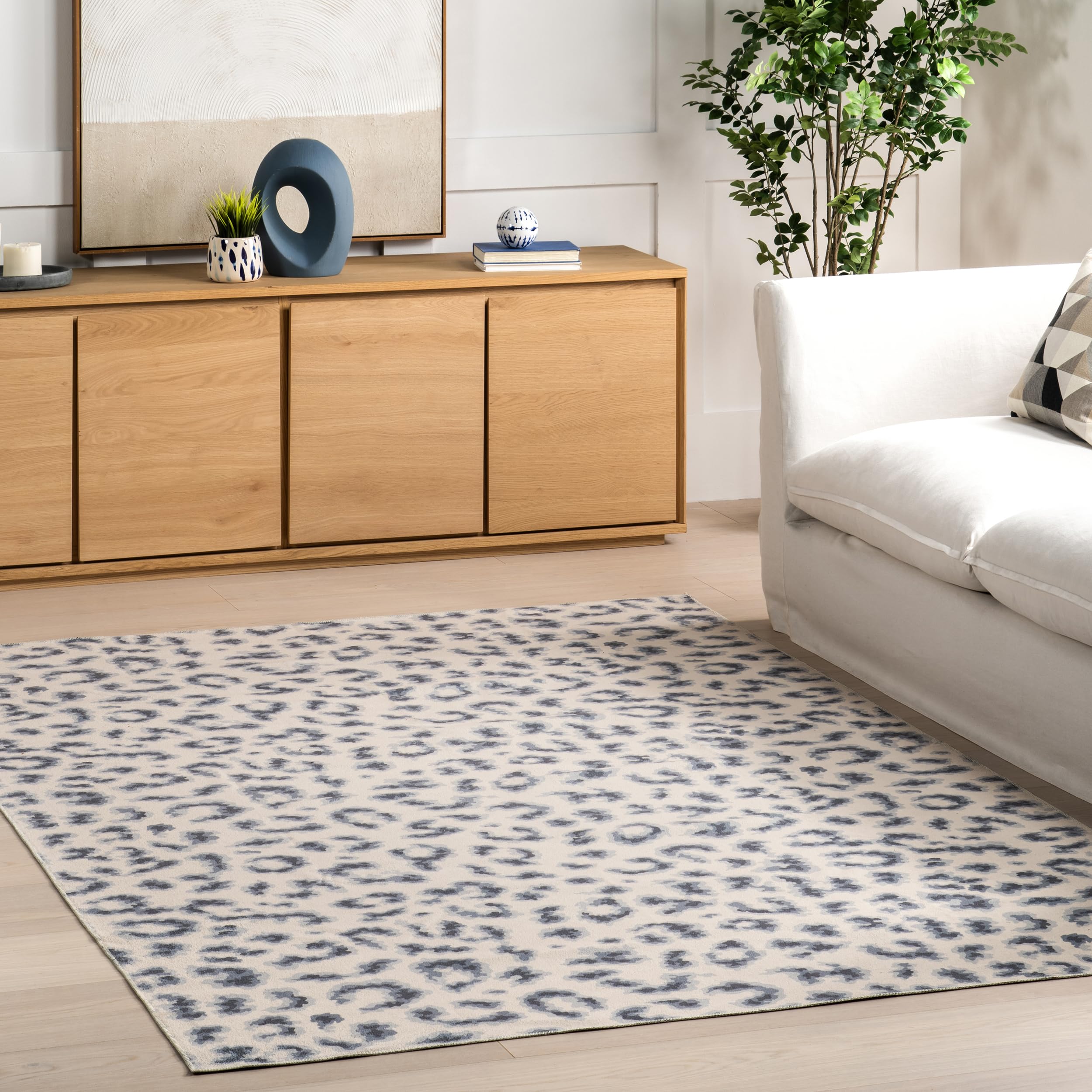 nuLOOM 8' Square SpinClean Machine Washable Stain-Resistant Area Rug with Non-Slip Backing - Low Profile Soft Carpet for Living Room, Bedroom, Dining Room - Mason Blue - Perfect for High Traffic Areas, Pet-Friendly & Easy Home Decor Upgrade