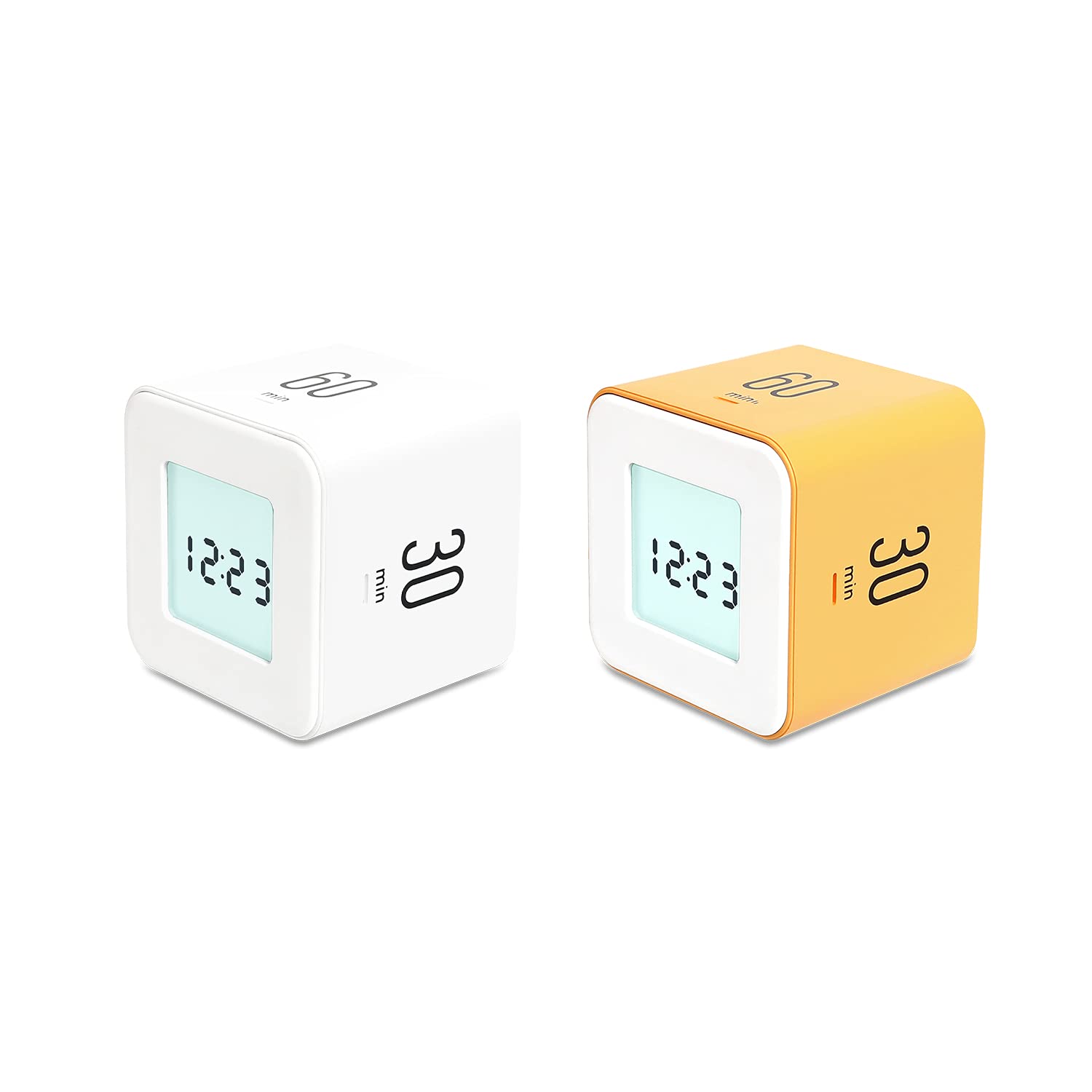 Mooas Multi Cube Timer Bundle - White (5,15,30,60 Minutes) & Yellow (3,10,30,60 Minutes) - Silent Clock & Alarm for Time Management, Perfect for Studying, Cooking, Workouts, Kids Activities & Office Productivity