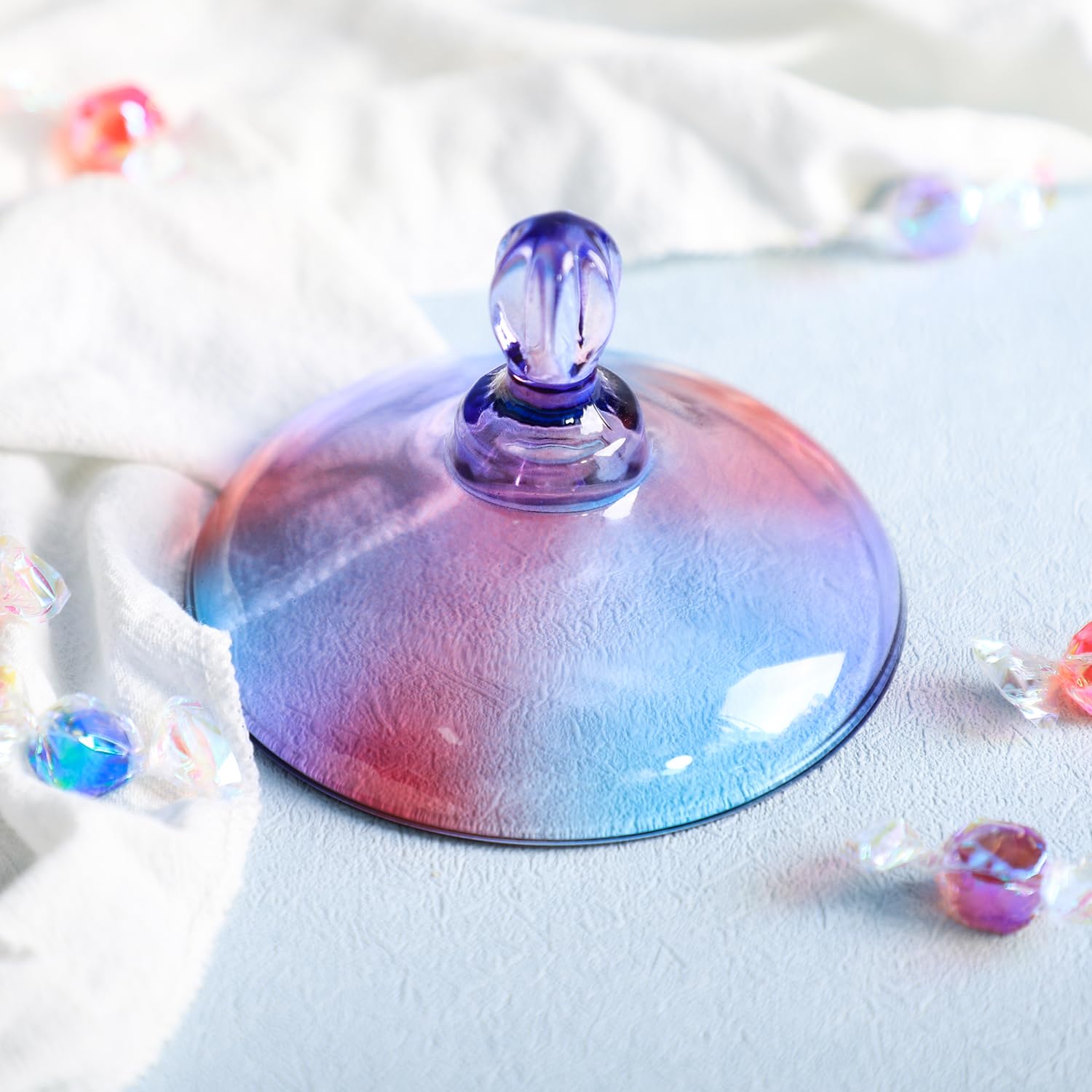 Royal Large Glass Candy Dish with Lid - Purple Rainbow Clear Apothecary Jar for Wedding Candy Buffet, Party Treats & Home Decor (10oz) | Perfect for Candy Storage, Gift Giving & Kitchen Organization