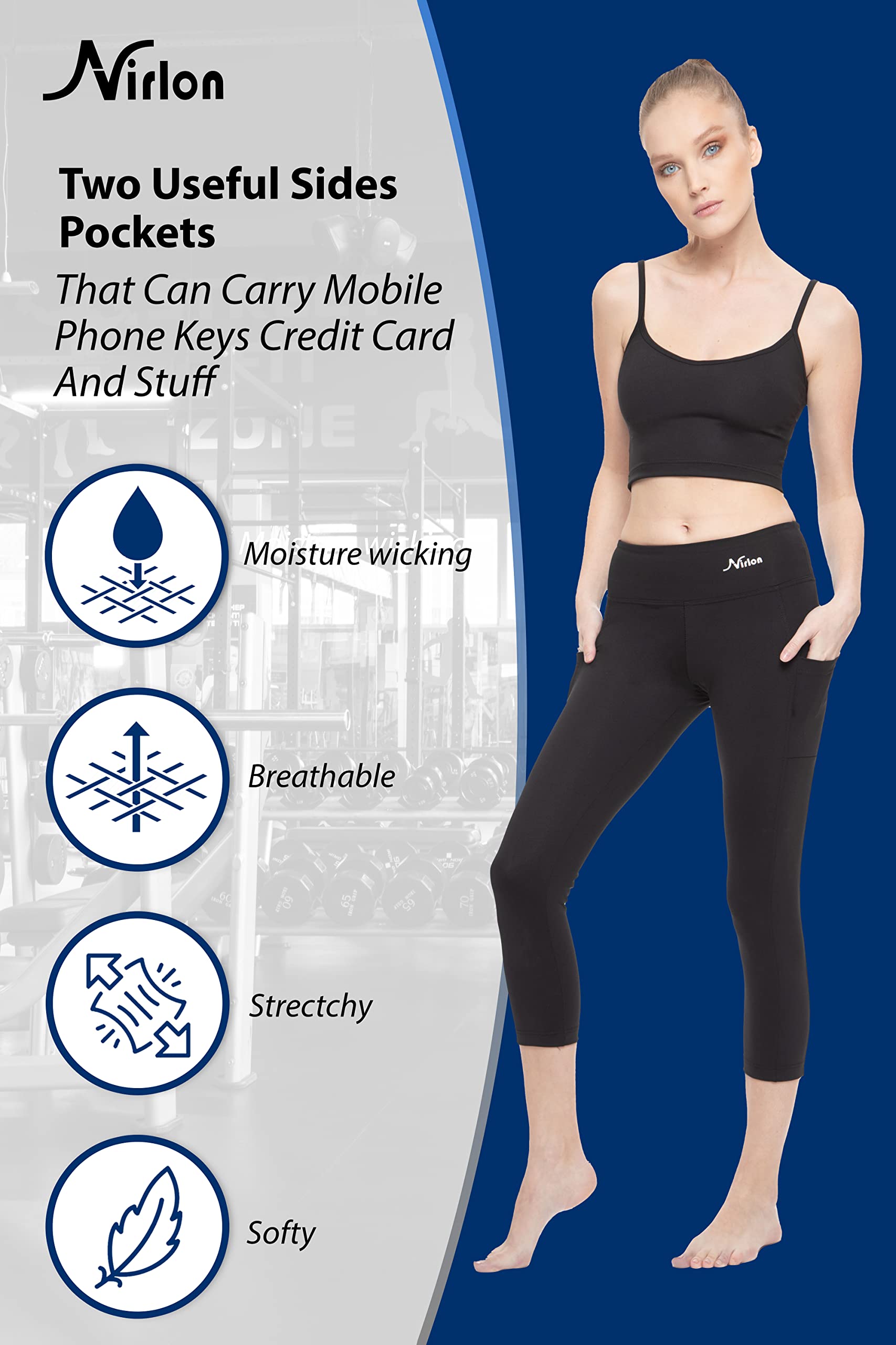 Breathable High Waisted Capri Leggings with Pockets for Women - Nirlon Workout Yoga Running Leggings | Perfect for Gym, Travel & Casual Wear