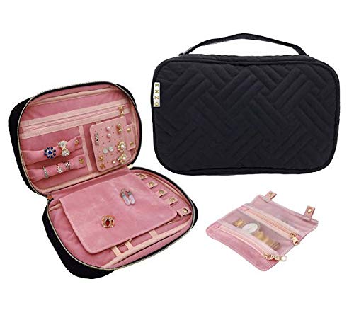 ENZO Travel Jewelry Storage Case - Portable Organizer Box for Necklaces, Earrings, Rings, Bracelets & Watches | Compact Accessories Holder for Women | Perfect for Travel, Home & Gift Giving (Black)
