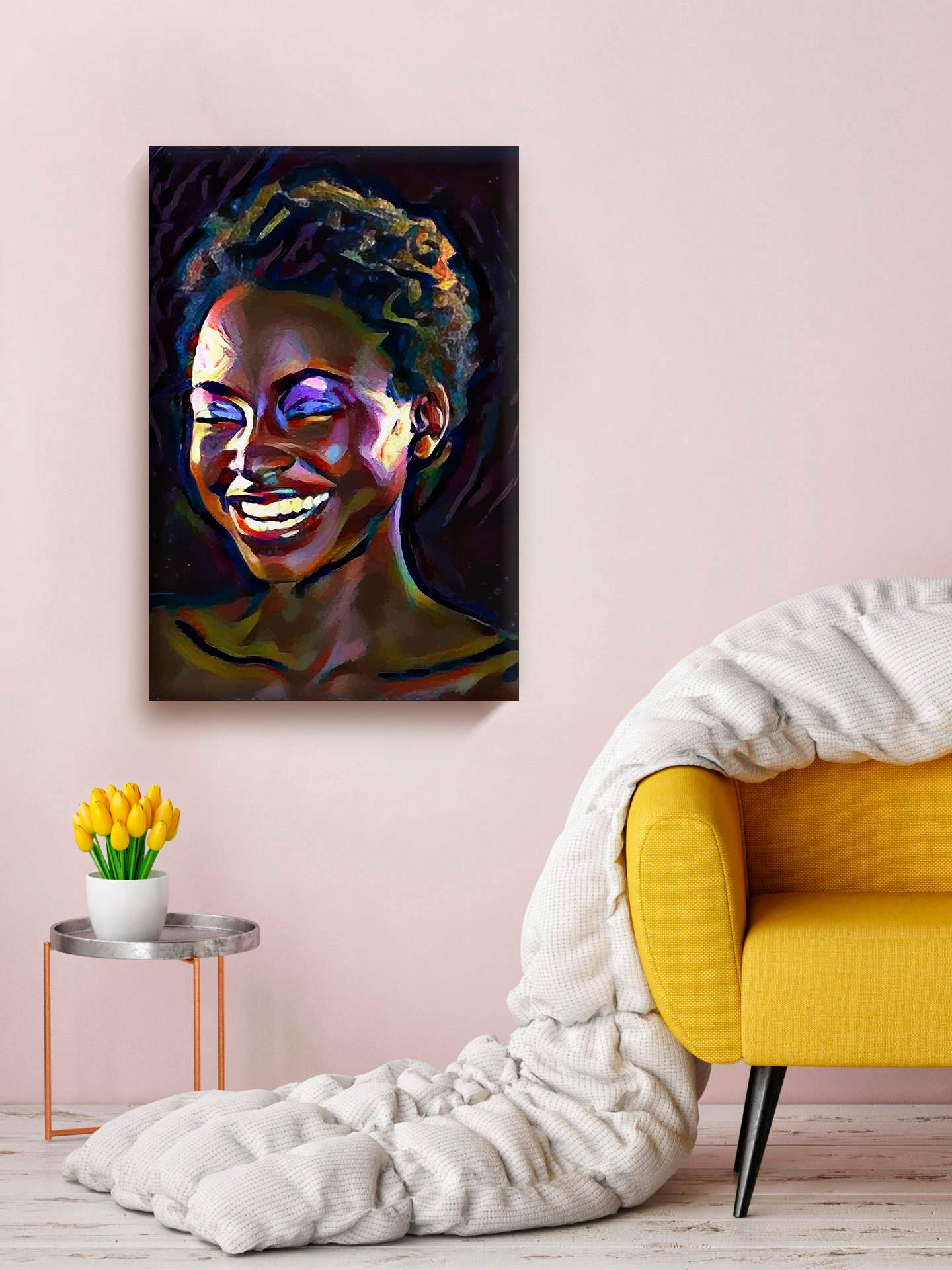 Funny Ugly Christmas Sweater | African Woman Canvas Print Portrait | Happy Woman Artwork | Bathroom & Office Wall Decor | Beautiful Woman Portrait 32x40 Inches Unframed | Perfect for Holiday Gifts & Home Decoration