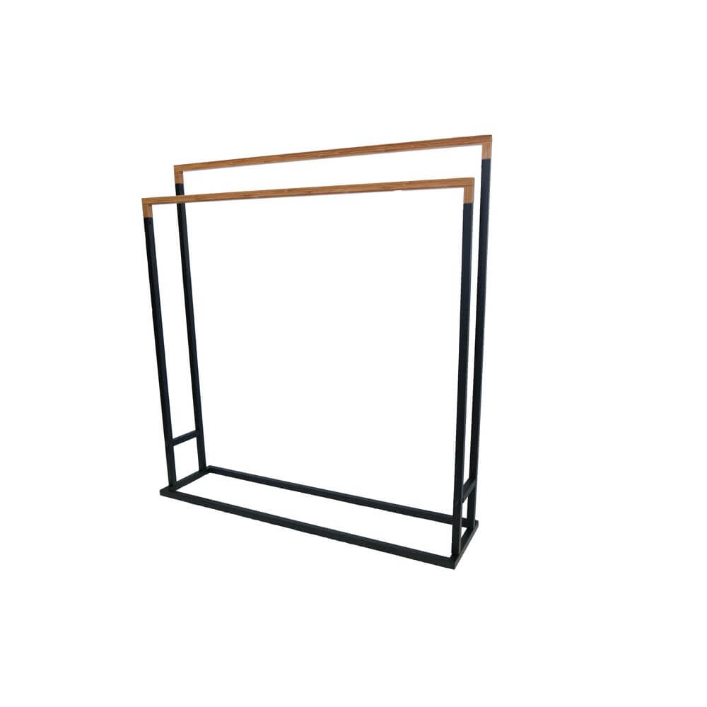 Limited Edition Bamboo and Matte Black Wide Towel Rack - Bathroom & Kitchen Storage Organizer for Sponges, Towels, and Utensils