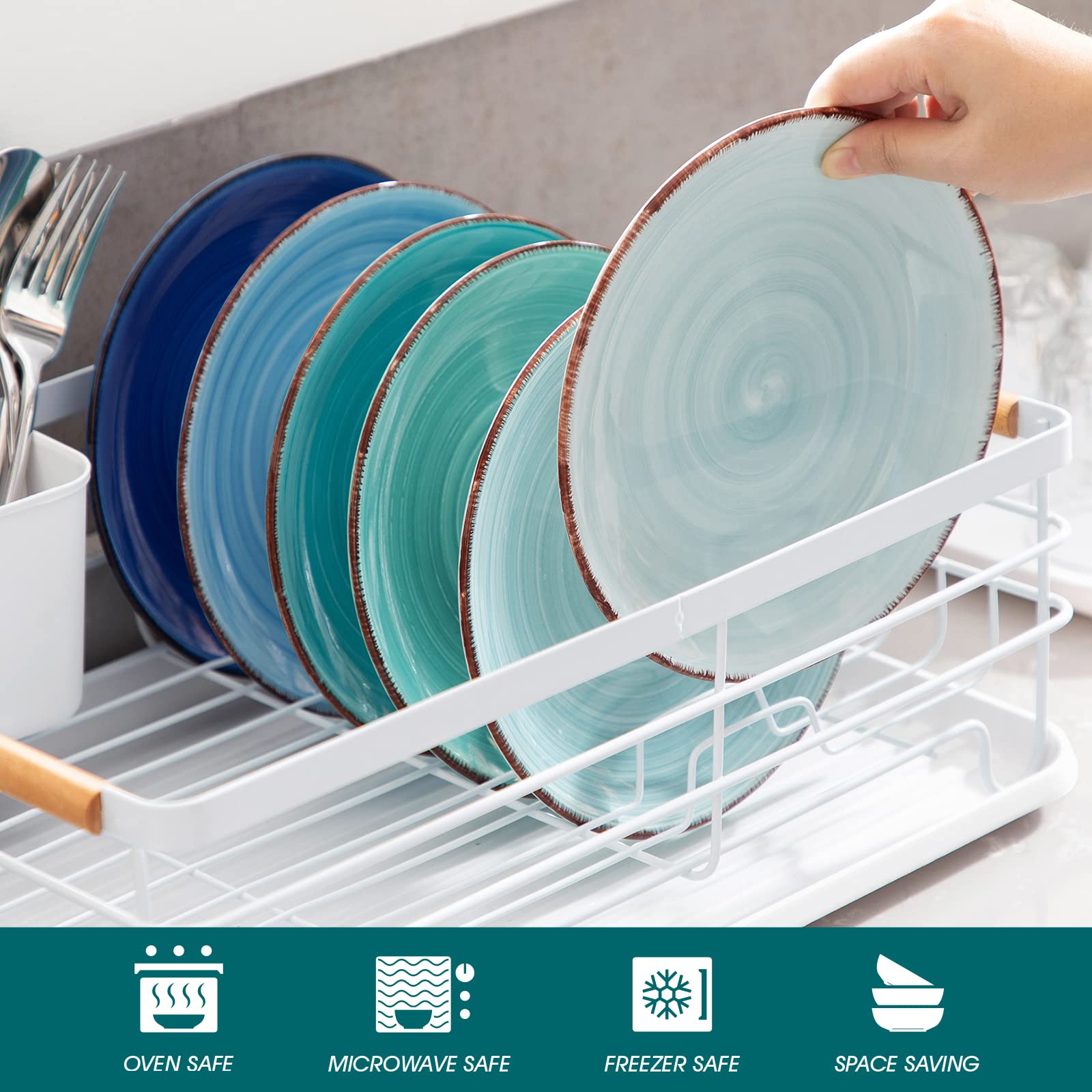 Vancasso Bonita Blue Salad Plates Set of 6 - 7.5 Inch Ceramic Dinner Plates, Dishwasher & Microwave Safe - Perfect for Family Dinners, Parties & Restaurant Use