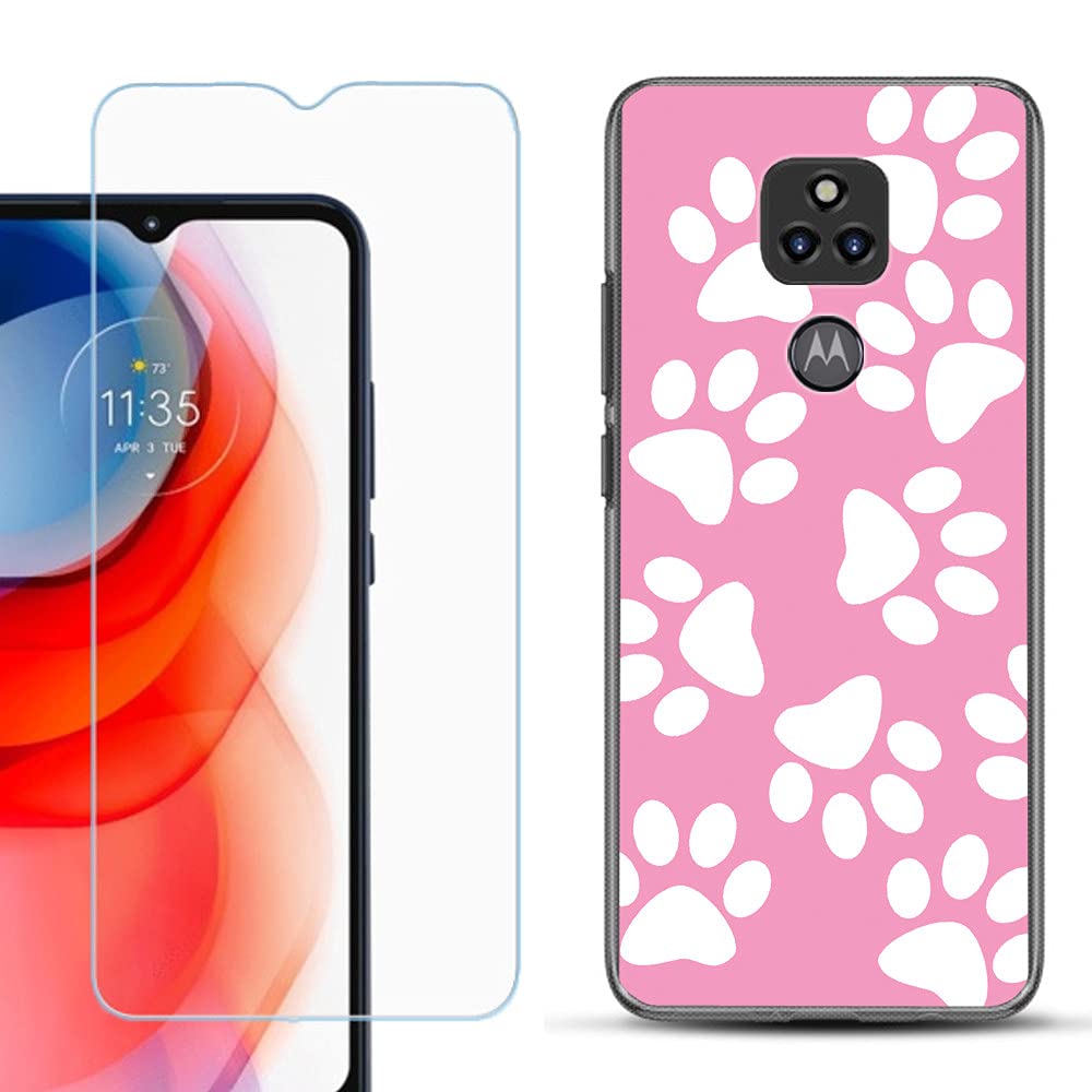Slim TPU Case for Motorola Moto G Play 2021 with Screen Protector - Pet Paw Pink for Daily Protection