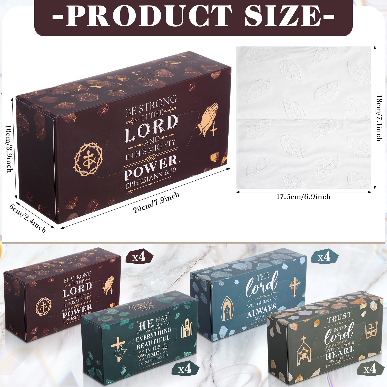 Tenceur 16-Pack 3-Ply Soft Facial Tissues - 1600 Sheets Hypoallergenic & Gentle for Sensitive Skin | Christian Bible Verse Printed | Ideal for Home, Office, Travel & Church Gifts