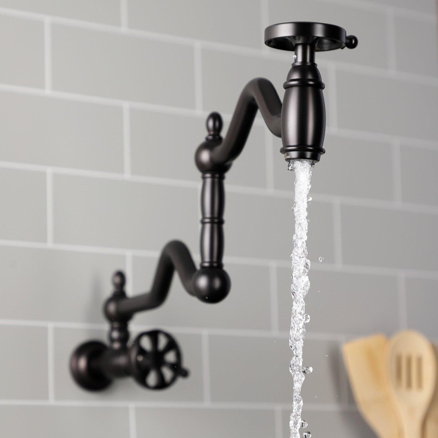 Belknap KS2105RX Oil Rubbed Bronze Two Handle Wall Mount Pot Filler Faucet - Ideal for Kitchen Sink, Stove Area & Cooking Stations
