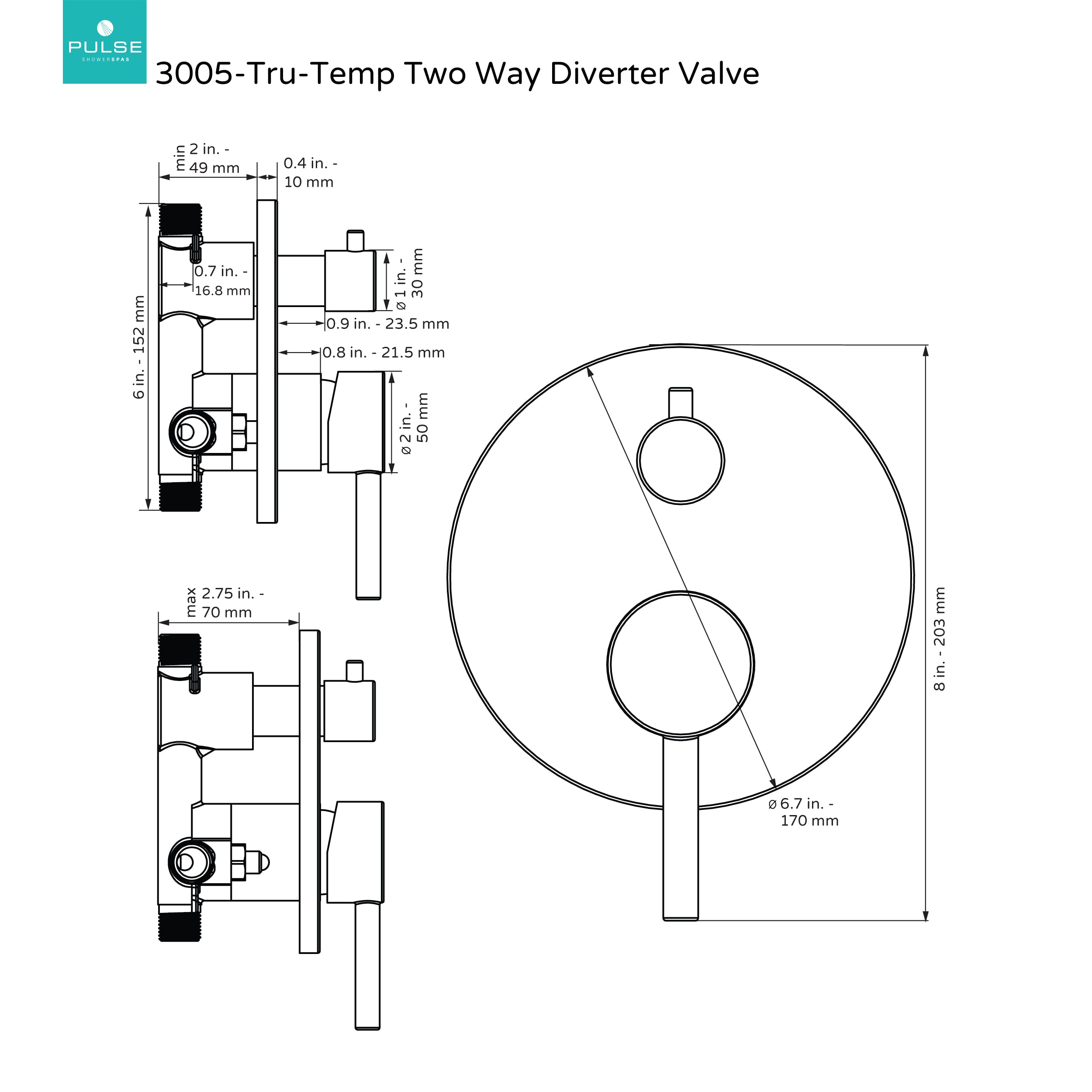 PULSE ShowerSpas 3005-RIVD-ORB 2-Way Tru-Temp Pressure Balance Shower Valve 1/2