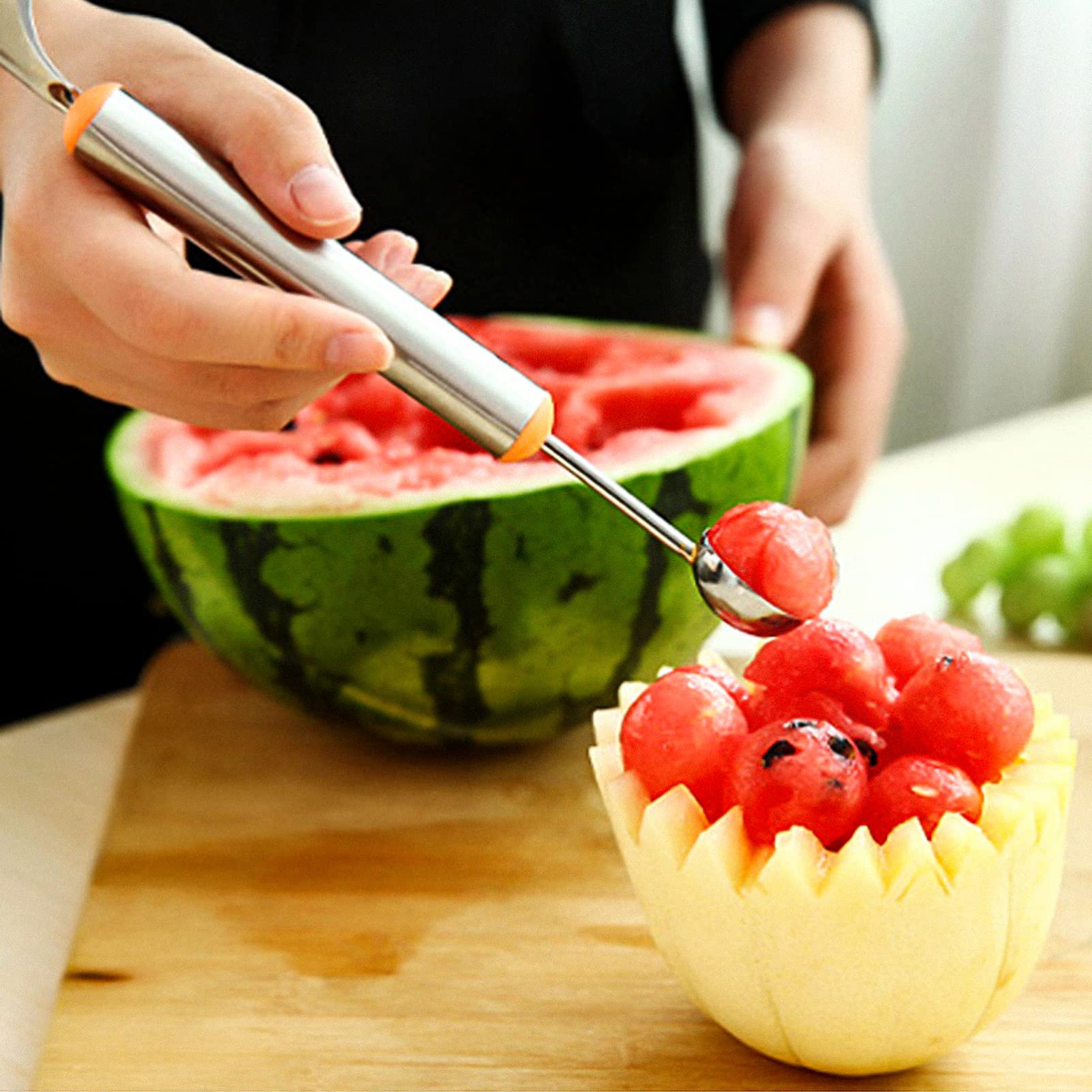 6pcs Stainless Steel Ice Cream & Melon Baller Set - Food Carving Tools for Fruit, Desserts & Ice Cream Scooping - Perfect for Parties, Catering & Home Kitchen Use