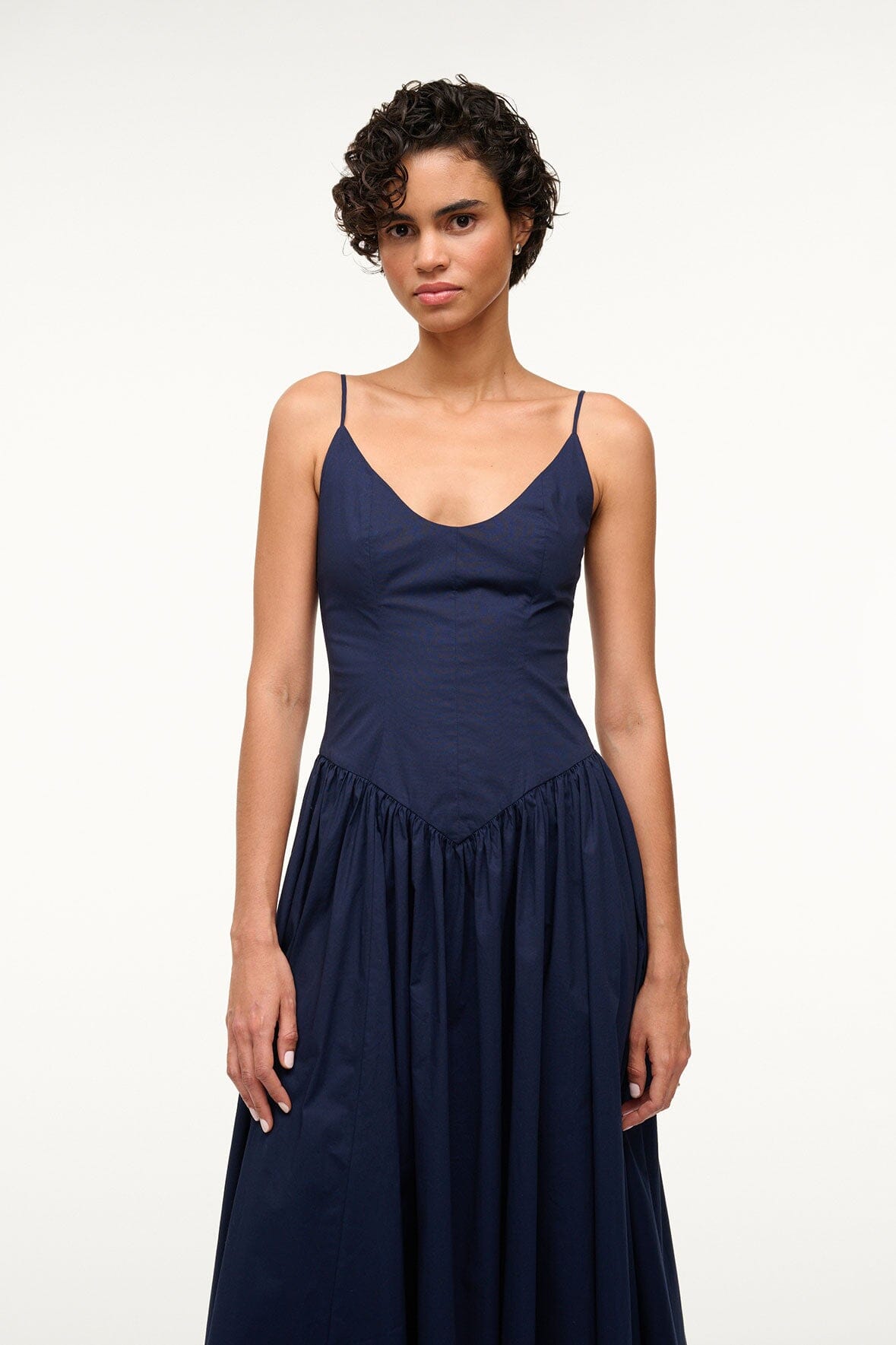 DENA DRESS for Women - Navy Blue Flowy Midi Dress with Short Sleeves | Perfect for Summer, Beach Vacation, Date Night and Casual Outings