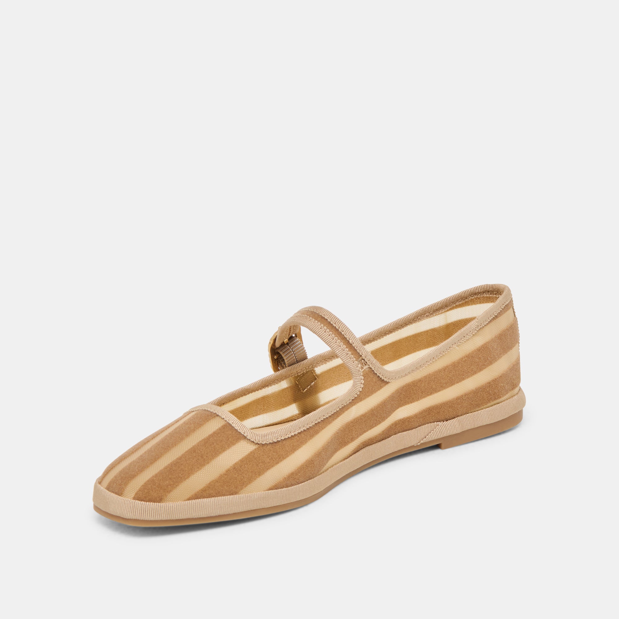 TAMEKA Women's Ballet Flats - Tan Stripe Mesh Comfortable Slip-On Shoes for Casual Wear, Work & Travel