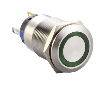 F19 271O 19mm Momentary Push Button Switch with Orange LED Ring Illumination - 1NO 1NC Contact, 3A Nominal 5A Max (250VAC/24VDC), 24V DC Illumination - Durable Metal Housing (500,000 Operations) - Ideal for Industrial Control Panels, Machinery, and Automotive Applications