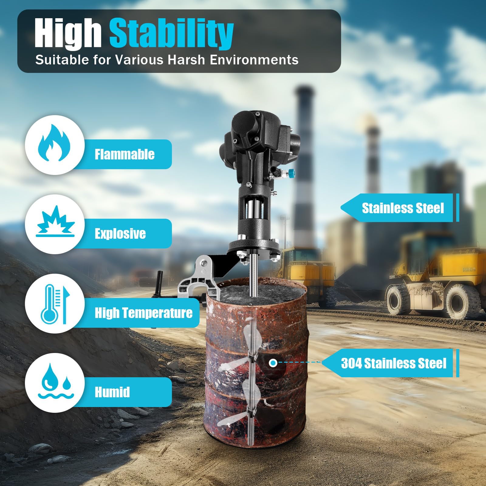 LOYALHEARTDY 1/2HP Pneumatic Paint Mixer - 50 Gallon Capacity with Stainless Steel Blades - Automatic Paint & Ink Stirring Machine for Professional Painting, DIY Projects, and Industrial Use