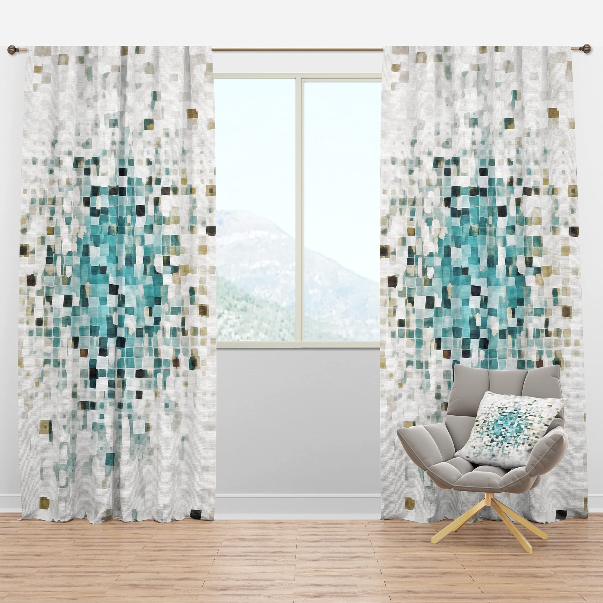 DesignQ Blackout Curtains 'Geometric Blue Spots II' - Thermal Insulated Single Panel (52x90 inches) for Bedroom & Living Room - Noise Reducing & Energy Saving Window Drapes for Better Sleep & Temperature Control