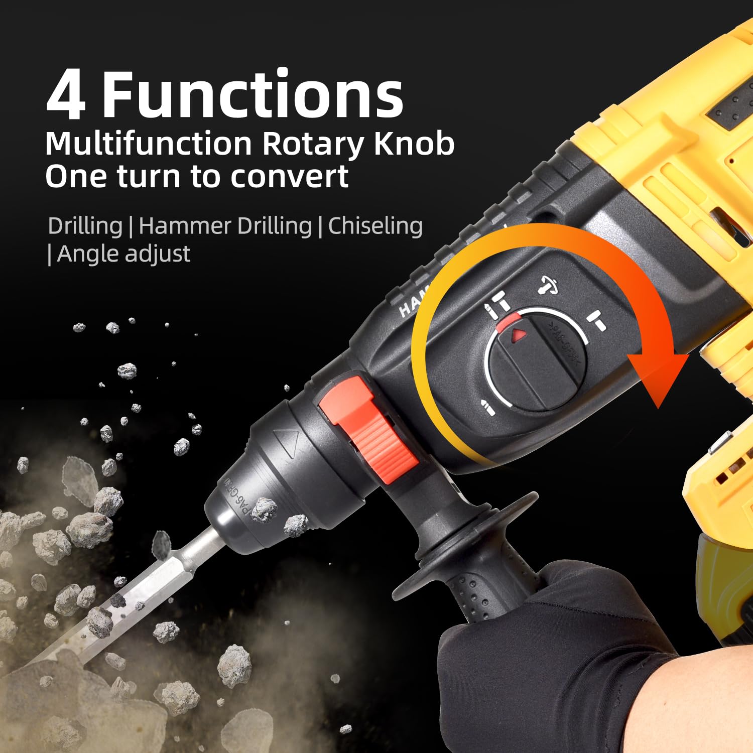 **20V MAX SDS Rotary Hammer Drill - Compatible with Dewalt Batteries (Battery Not Included) - Heavy Duty Safety Clutch, 4 Functions & 5 Drill Bits for Concrete, Masonry, Wood, Metal - Ideal for Construction, Renovation & DIY Projects**