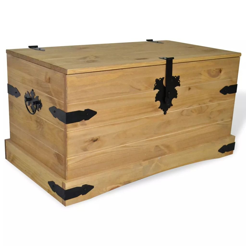 vidaXL Wooden Storage Chest - Decorative Metal Banded Trunk with Handles for Shoes, Blankets & Home Organization | Living Room, Bedroom & Coffee Table Storage Solution