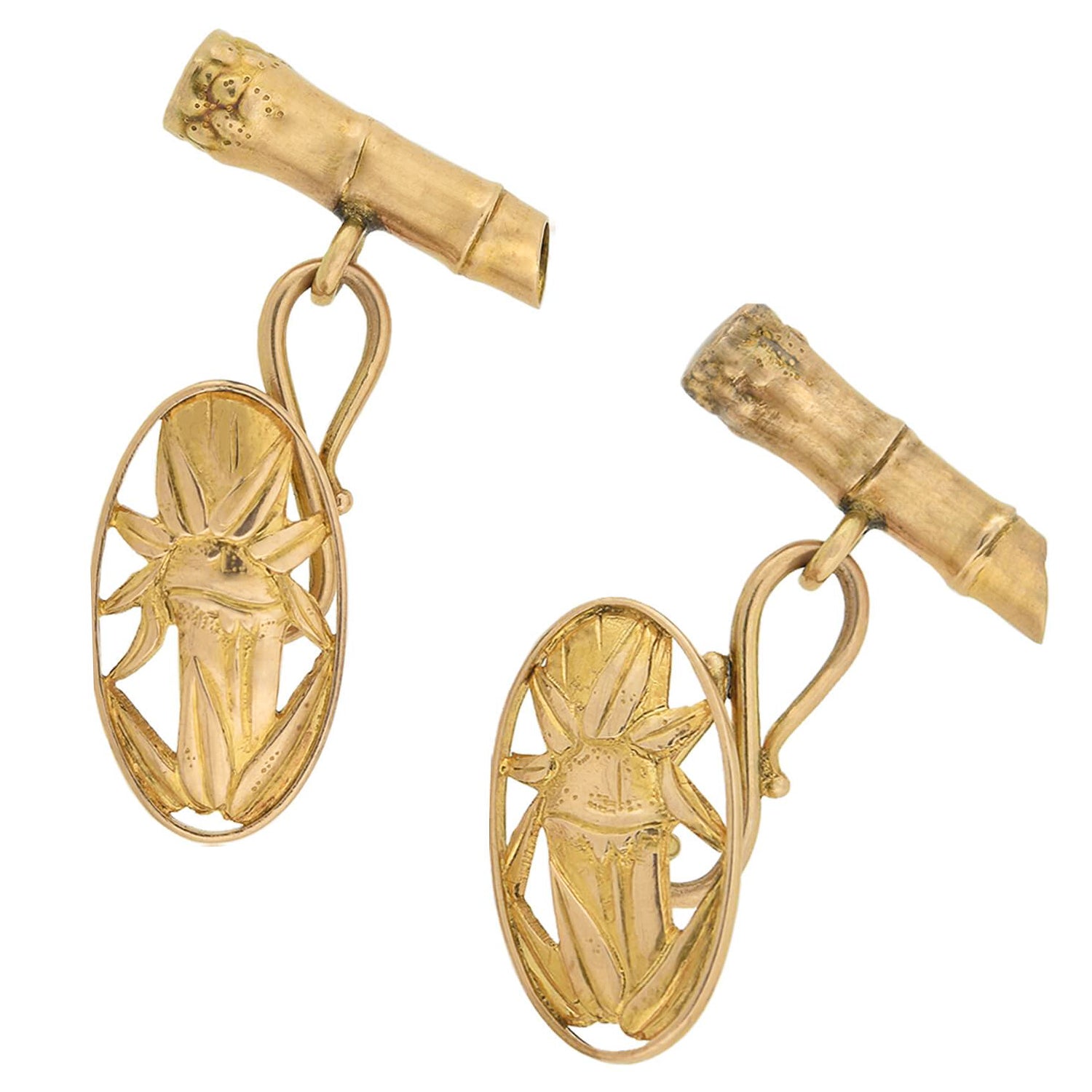 Vintage 18K Gold Bamboo Motif Double-Sided Cufflinks for Men - Elegant Dress Shirt Accessories for Weddings & Formal Events