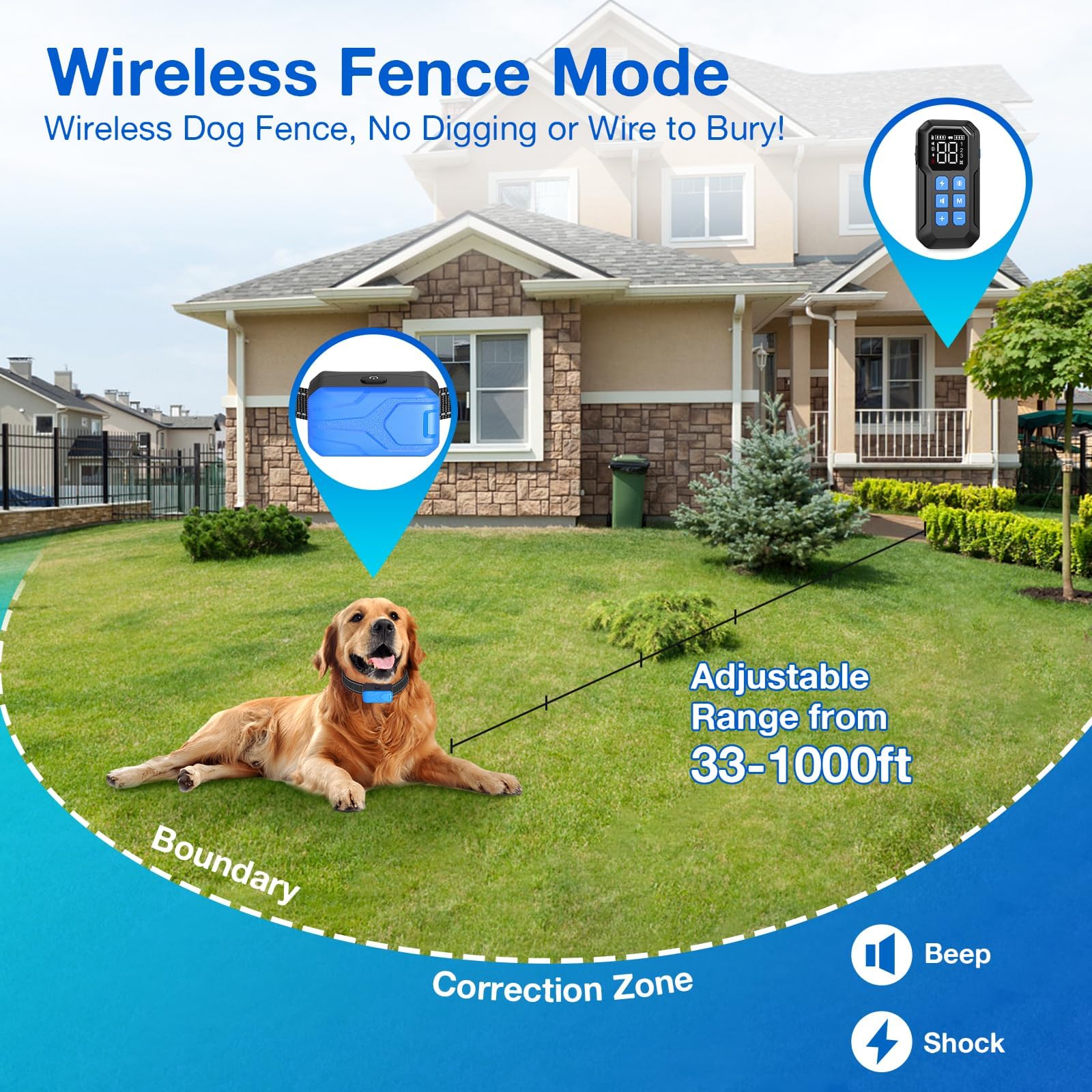 CPPSLEE Wireless Dog Fence System - 2-in-1 Electric Pet Containment with Waterproof Training Collar | Safe & Adjustable for Small to Large Dogs | Perfect for Backyard, Garden & Outdoor Use