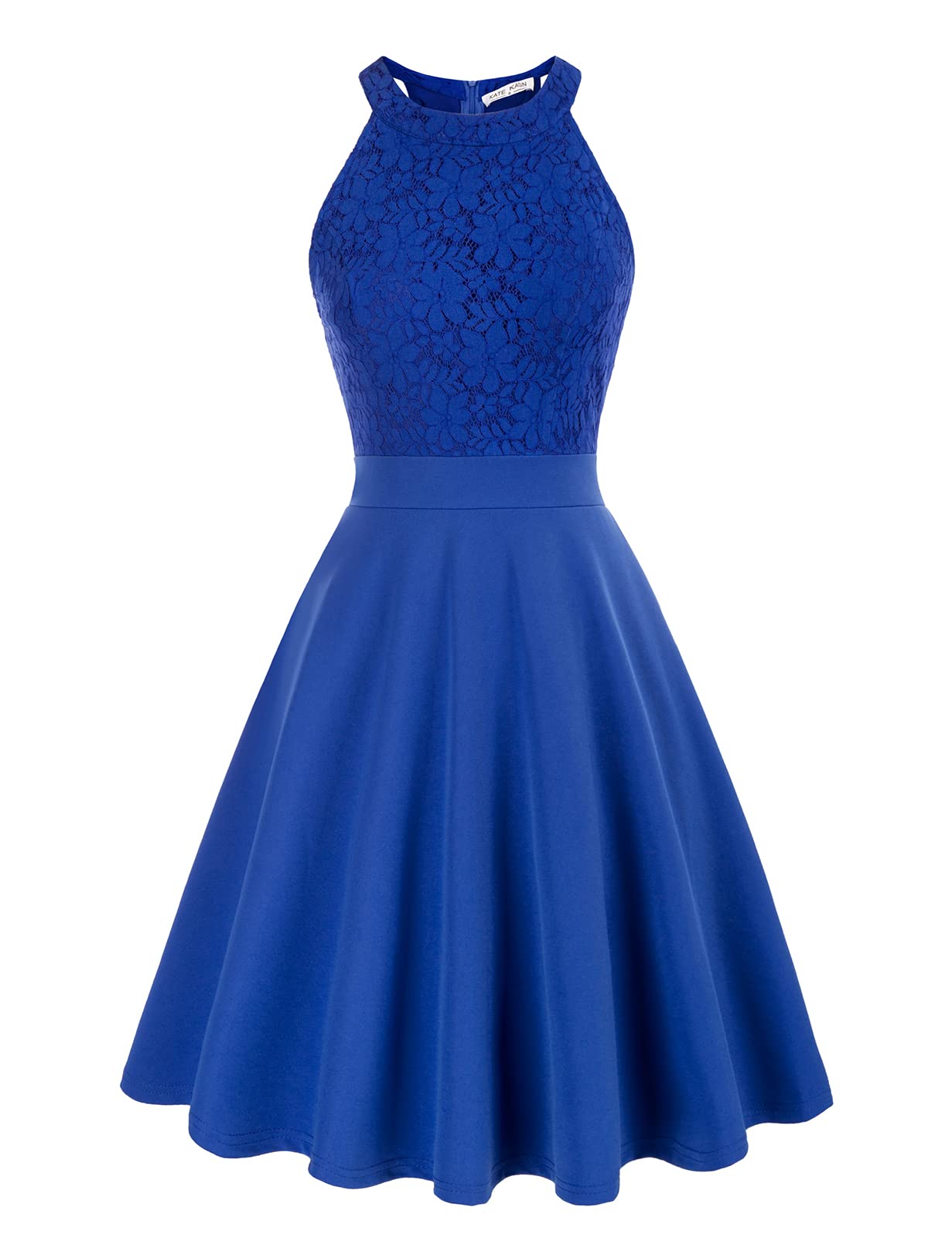Elegant Women's Sleeveless Lace Halter Neck Flared Swing Skater Dress for Wedding, Party, Cocktail, Homecoming - Perfect for Summer Events & Special Occasions