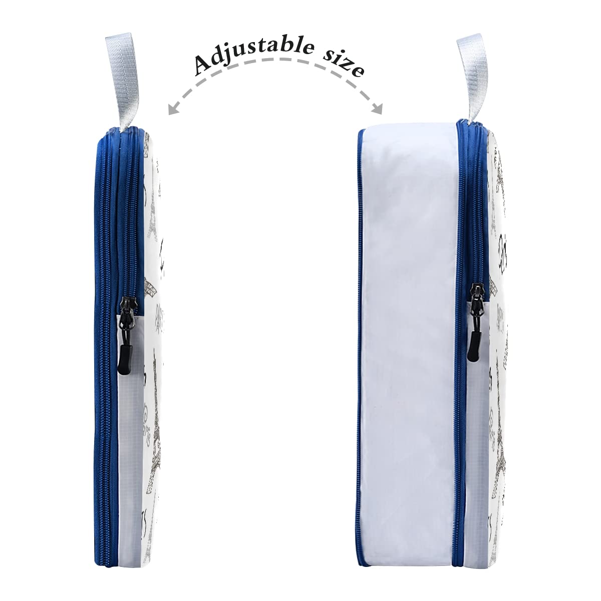 MNSRUU Packing Cubes Set - 3PC Eiffel Tower White Compression Travel Organizer for Luggage & Suitcases | Space-Saving Foldable Packing Bags for Vacation, Business Trips & Weekend Getaways