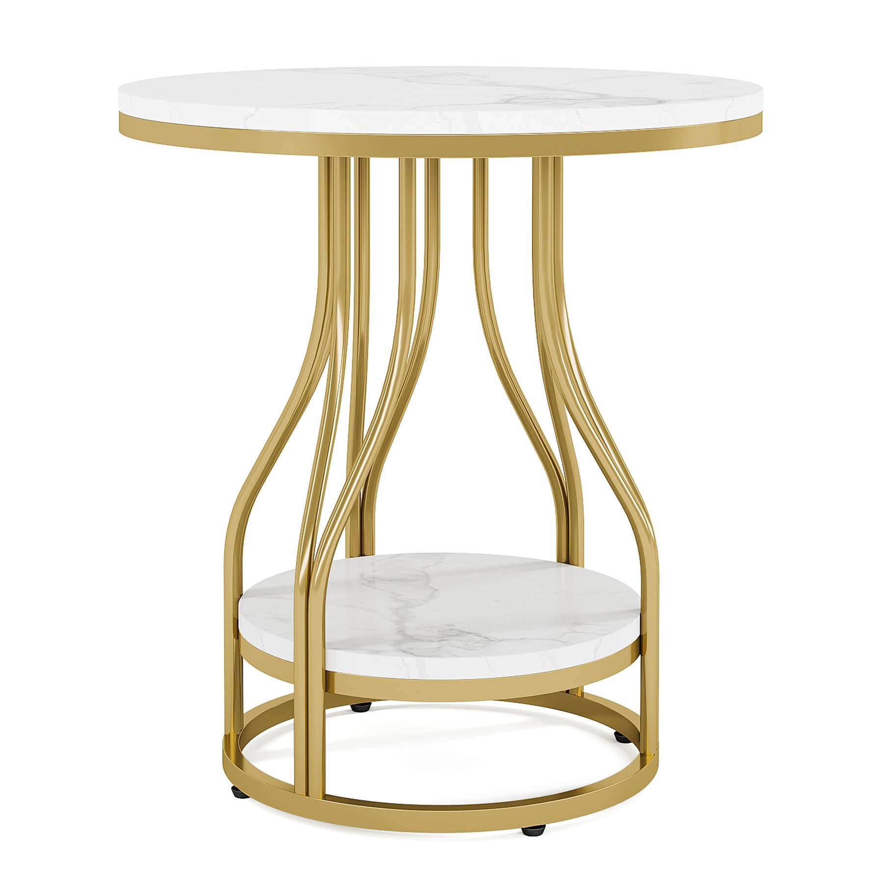 2 Tier Round End Table with Metal Frame - Stylish Sofa Side Table for Living Room, Bedroom, or Office - Perfect for Holding Lamps, Books, and Decor
