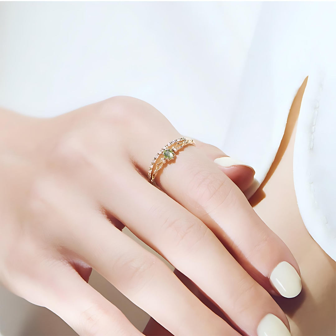 14K Gold Labradorite Peridot August Birthstone Ring for Women - Elegant Dainty Jewelry Gift for Birthday, Anniversary & Special Occasions | HJZB 344