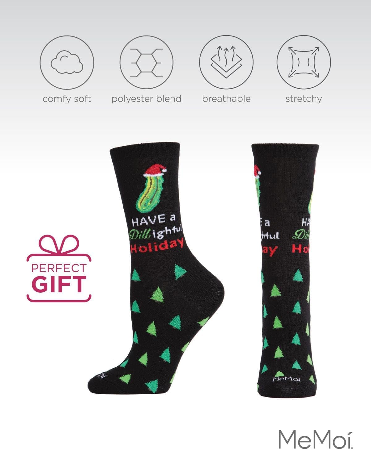 MeMoi Women's Holiday Crew Socks - Festive Christmas Knit Socks with Dill Pattern - Cozy Gift for Her - Perfect for Winter, Christmas Parties & Home Decor