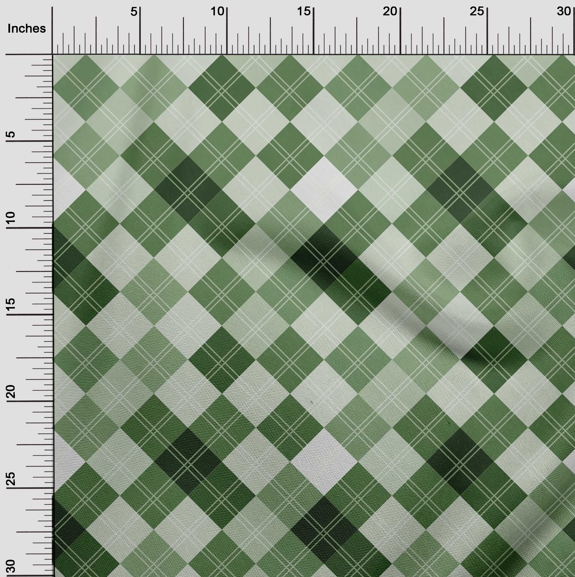 Premium Cotton Cambric Fabric - Forest Green Check Print, 56