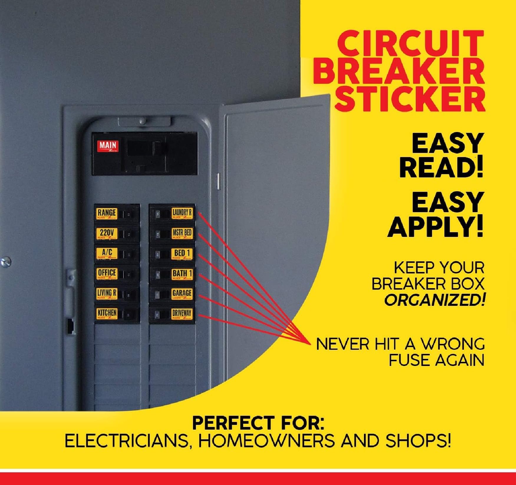 GRAPHIX EXPRESS 129 Pcs Circuit Breaker Labels - 15A & 20A Fuse Box Stickers for Electrical Panel Organization - Durable Yellow Adhesive Labels for Home, Office & Industrial Use