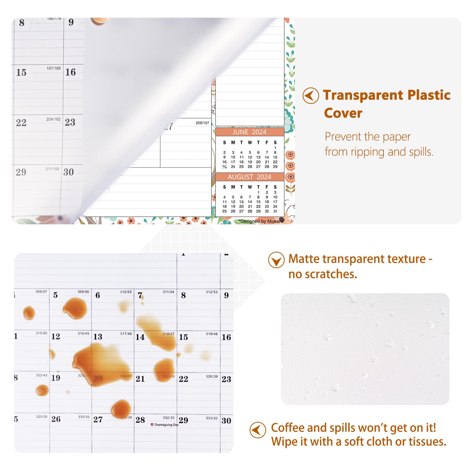 MOKANI 2025-2026 18-Month Large Wall Calendar with Plastic Cover - Jan 2025 to Jun 2026 - 17