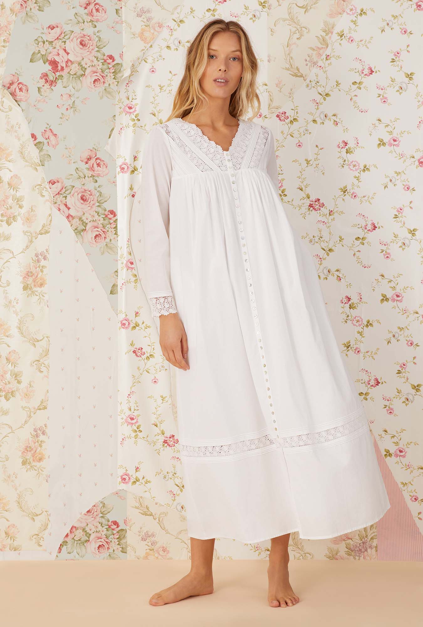 Portofino Women's Elegant Ballet Button Front Robe - Soft Long Sleeve Loungewear for Home, Spa & Bridal Dressing