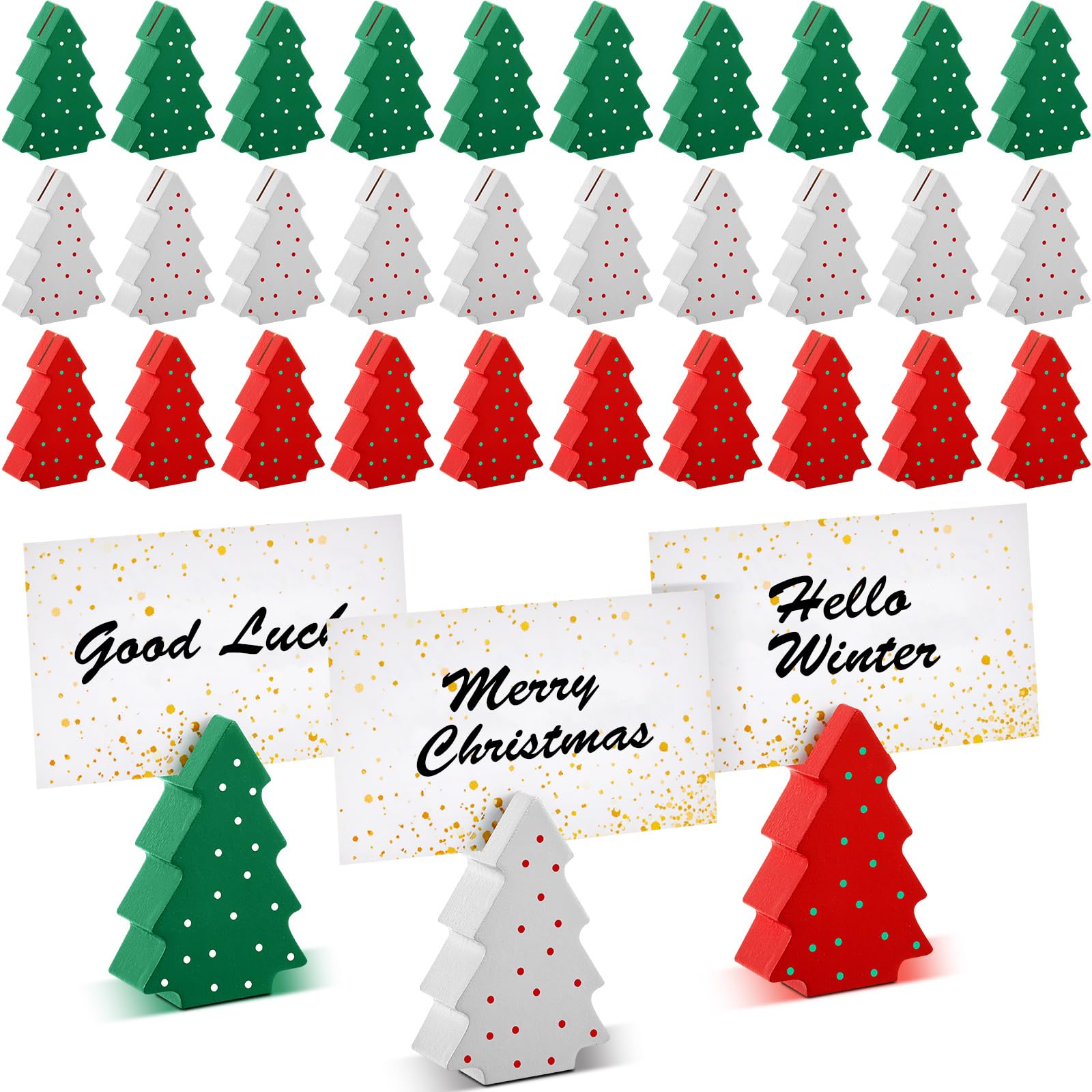 Kigley 30 Pcs Mini Christmas Tree Place Card Holders - Wooden Xmas Table Number Stand for Holiday Decorations, Party Favors & Wedding Place Settings | Perfect for Christmas Dinner, Holiday Parties & Festive Table Decor