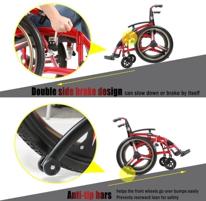 Lightweight Folding Sports Wheelchair for Adults - Ergonomic Self-Propelled Manual Wheelchair with 24-Inch Wheels & Comfortable Cushions | Perfect for Basketball, Tennis & Outdoor Activities