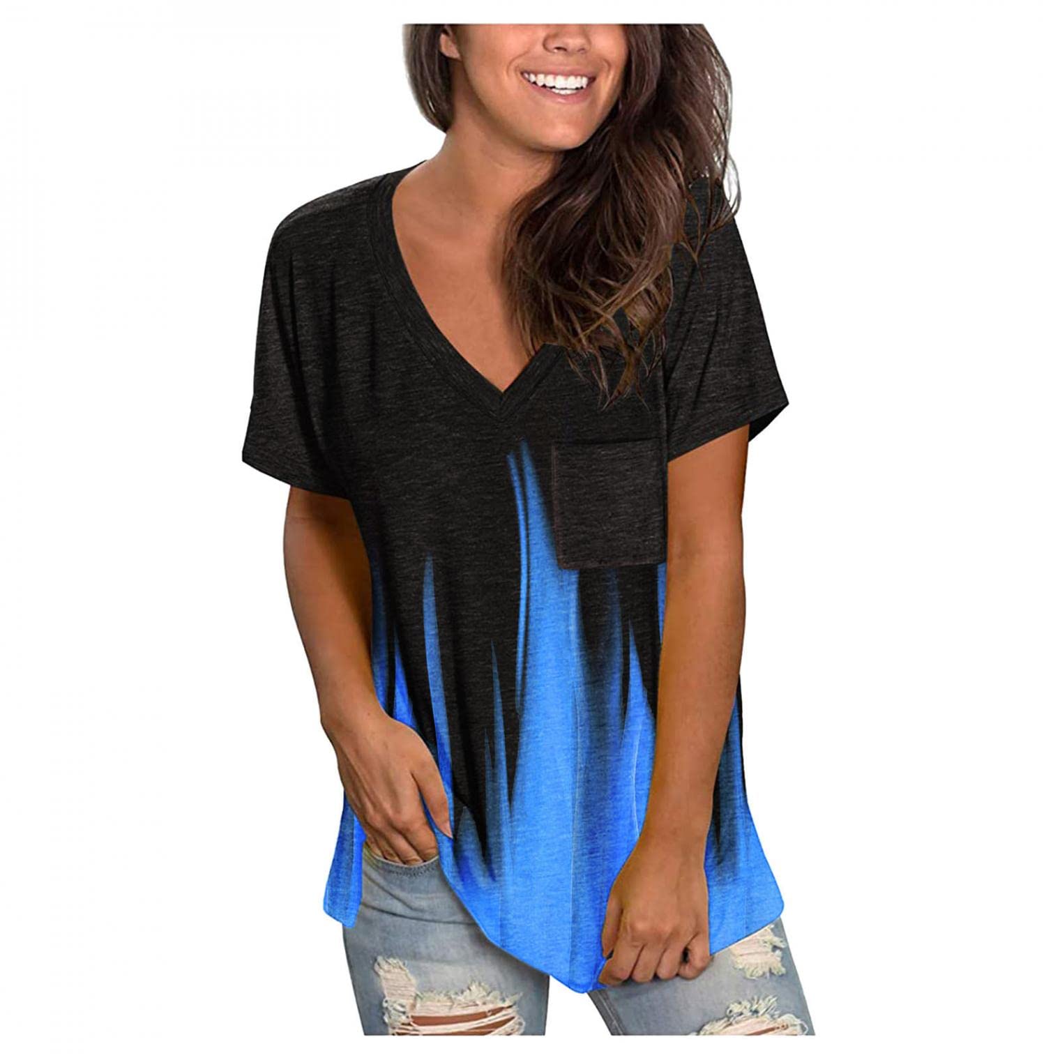 FABIURT Women's Vintage Long Sleeve Crewneck Sweatshirt - Loose Fit Comfortable Casual Pullover Top in Blue | Perfect Gift for Women, Great for Everyday Wear, Lounging & Outdoor Activities