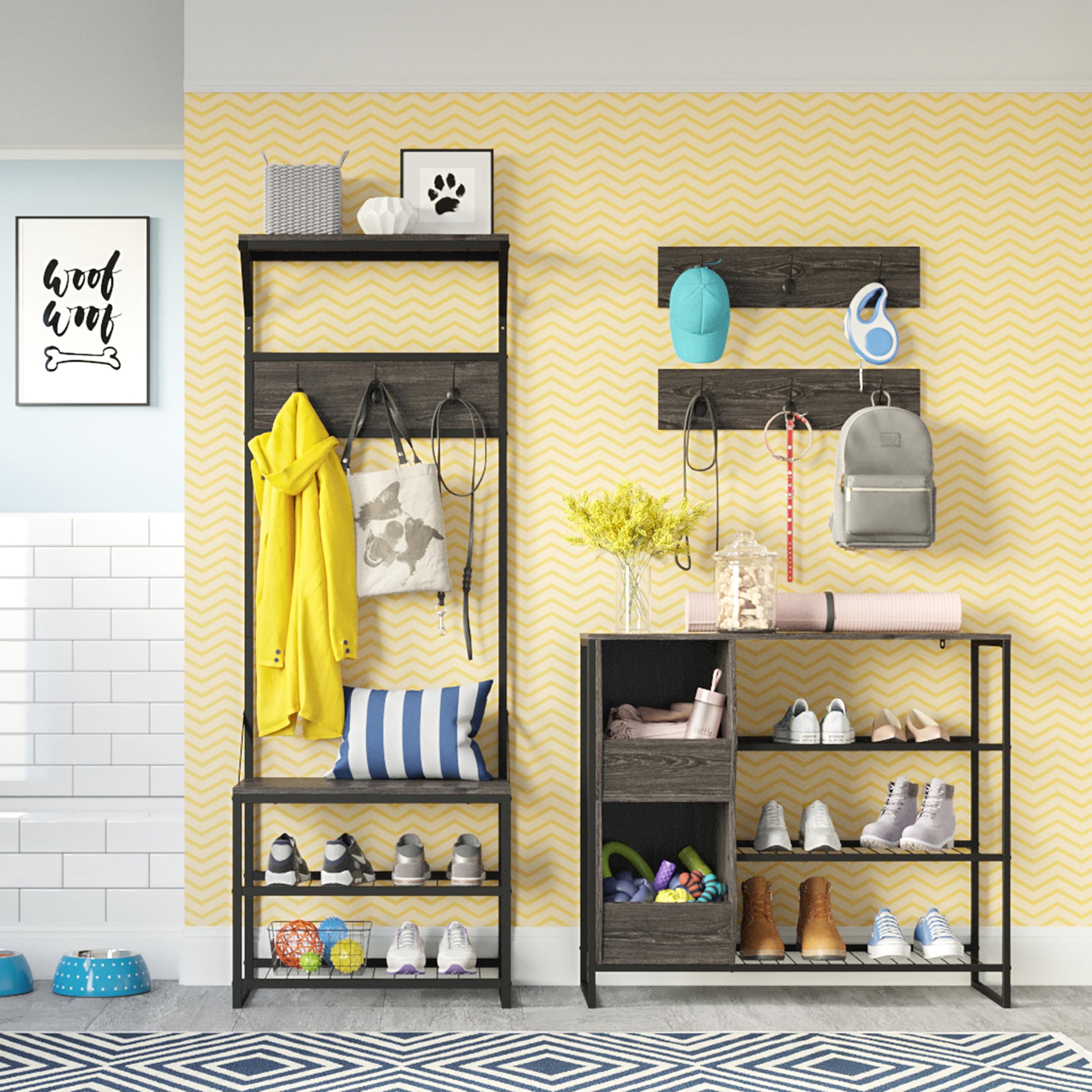 RiverRidge Afton 3-Tier Shoe Organizer with Storage Bins - Sturdy Metal Frame Shoe Rack Holds 6-9 Pairs | Space-Saving Entryway Storage for Shoes, Boots & Accessories | Perfect for Closet, Bedroom & Mudroom Organization