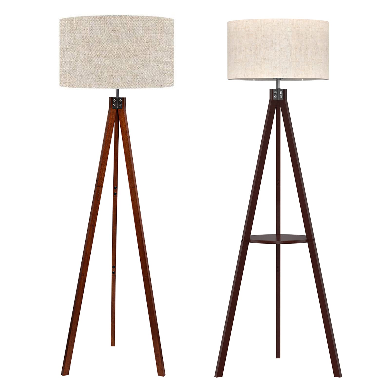 LEPOWER Wood Floor Lamp Brown and Tripod Floor Lamp Walnut - 2-Pack Modern Floor Lamps for Living Room, Bedroom, or Office Lighting Decor