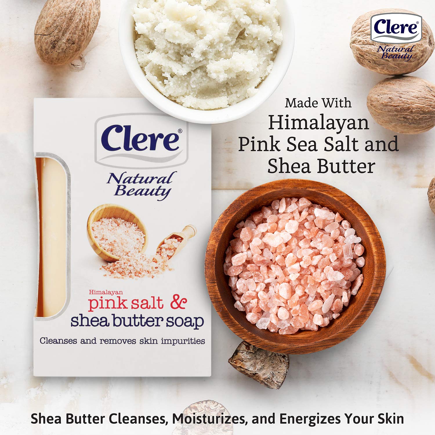 Clear Natural Beauty Soap with Himalayan Pink Sea Salt - 4 Pack Bar Soap Set for Face & Body - Gentle Exfoliating, Moisturizing Skin Care for Daily Use at Home, Spa, or Travel