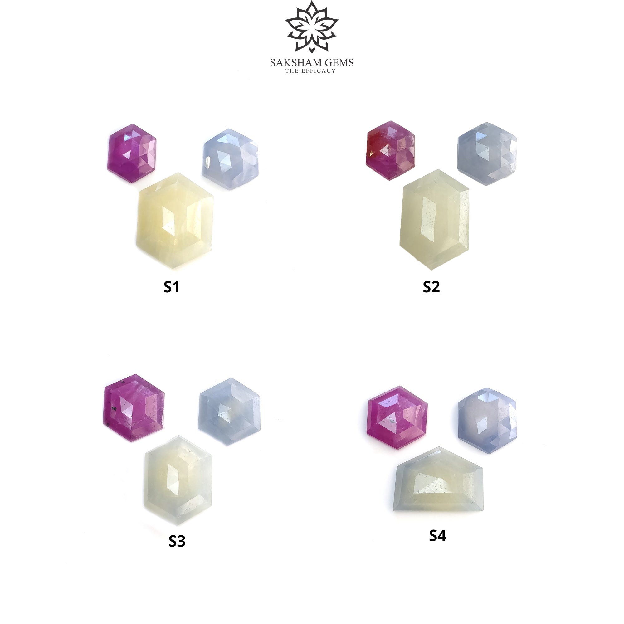 Natural Untreated Multi-Color Sapphire Gemstone Set - Hexagon Step & Rose Cut (3pcs) for Jewelry Making, Engagement Rings & Unique Gift Ideas