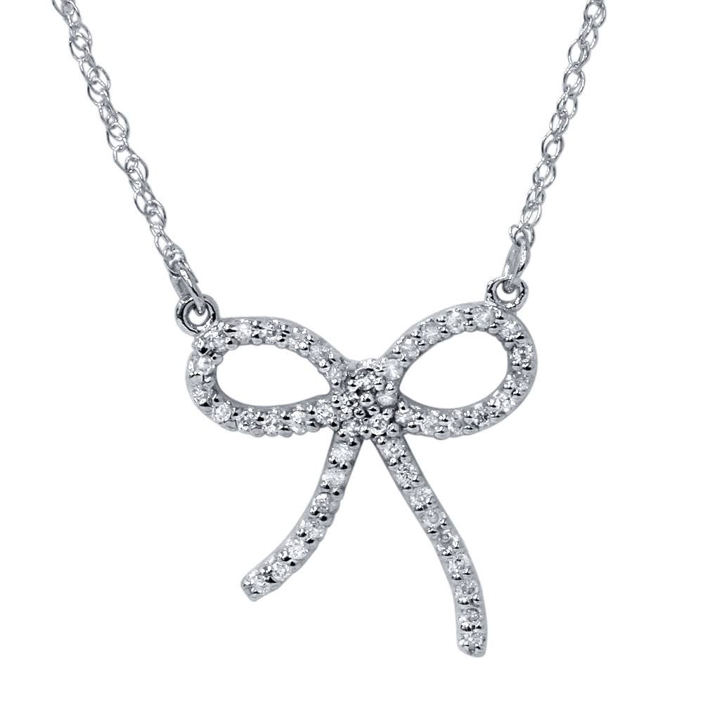 1/8ct Petite Diamond Ribbon Pendant Necklace in 14K White Gold - Elegant Jewelry Gift for Women, Perfect for Weddings, Anniversaries & Special Occasions